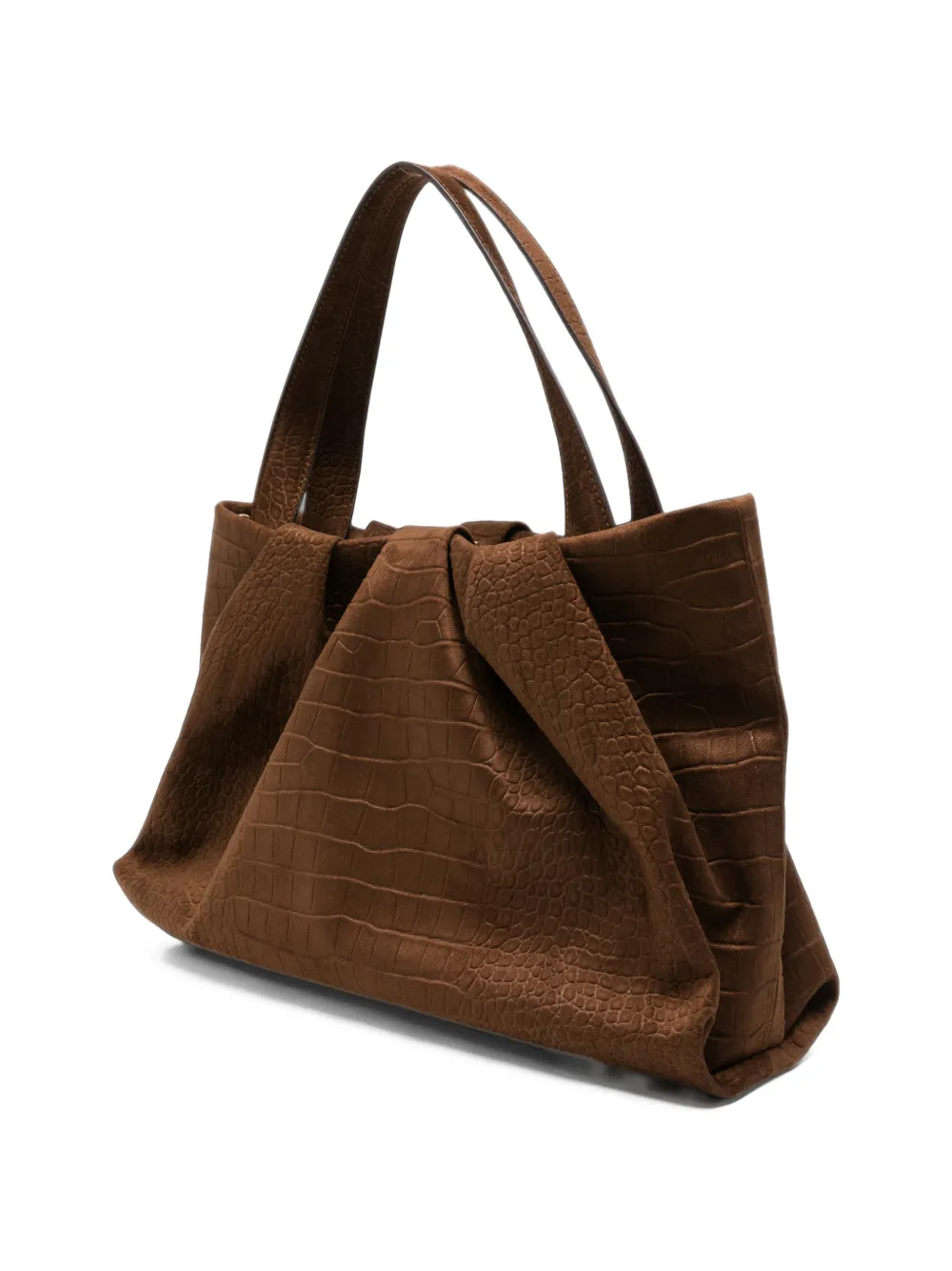 Themoirè croc-effect ruched shoulder bag Bruin