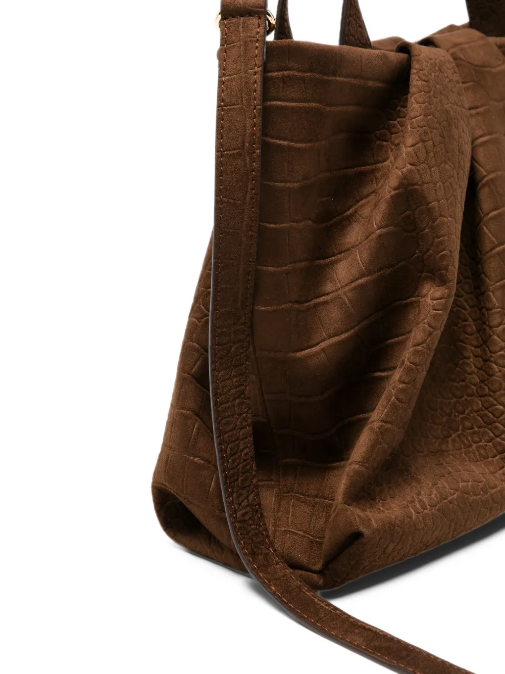 Themoirè croc-effect ruched shoulder bag Bruin