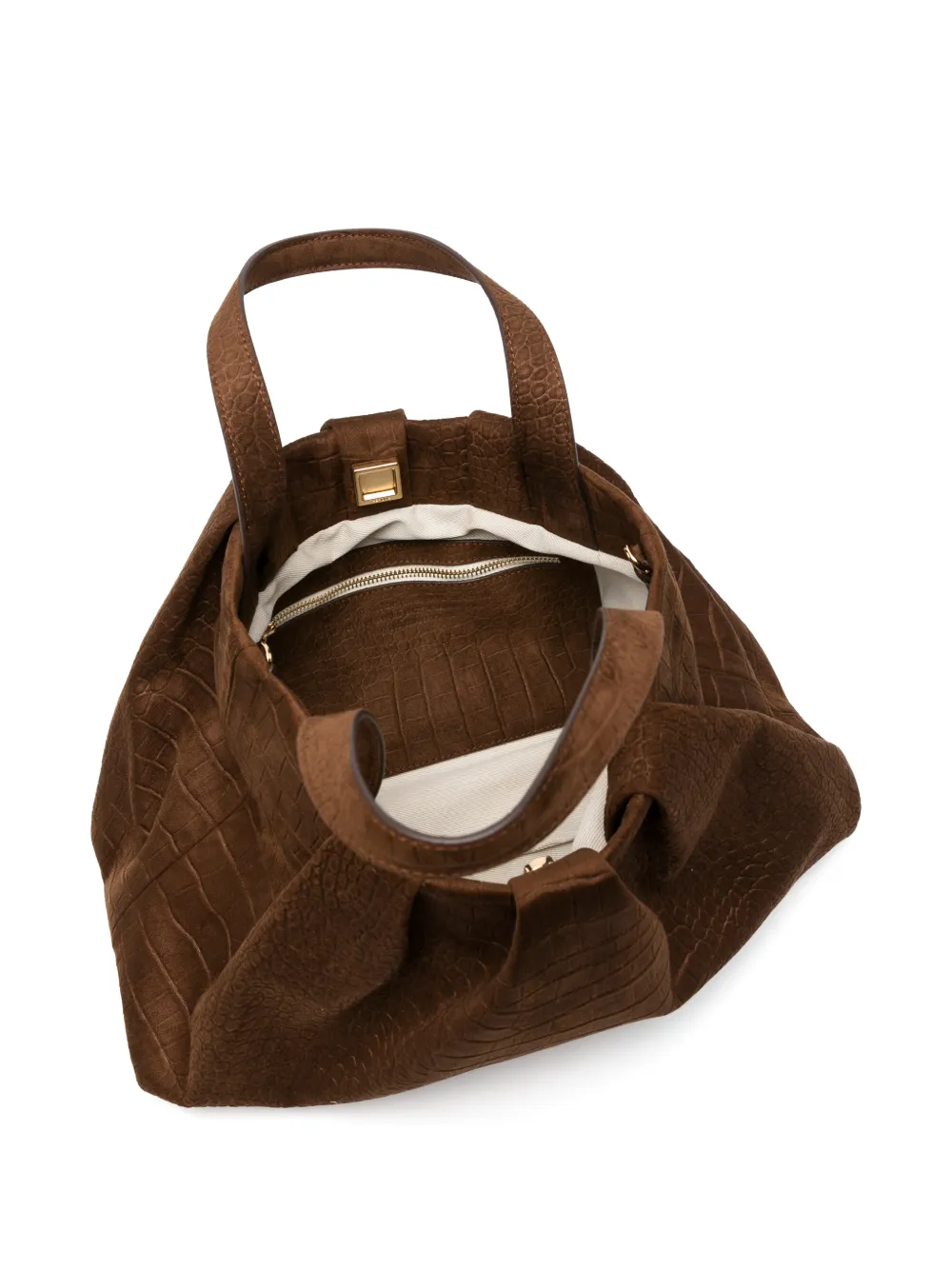 Themoirè croc-effect ruched shoulder bag Bruin