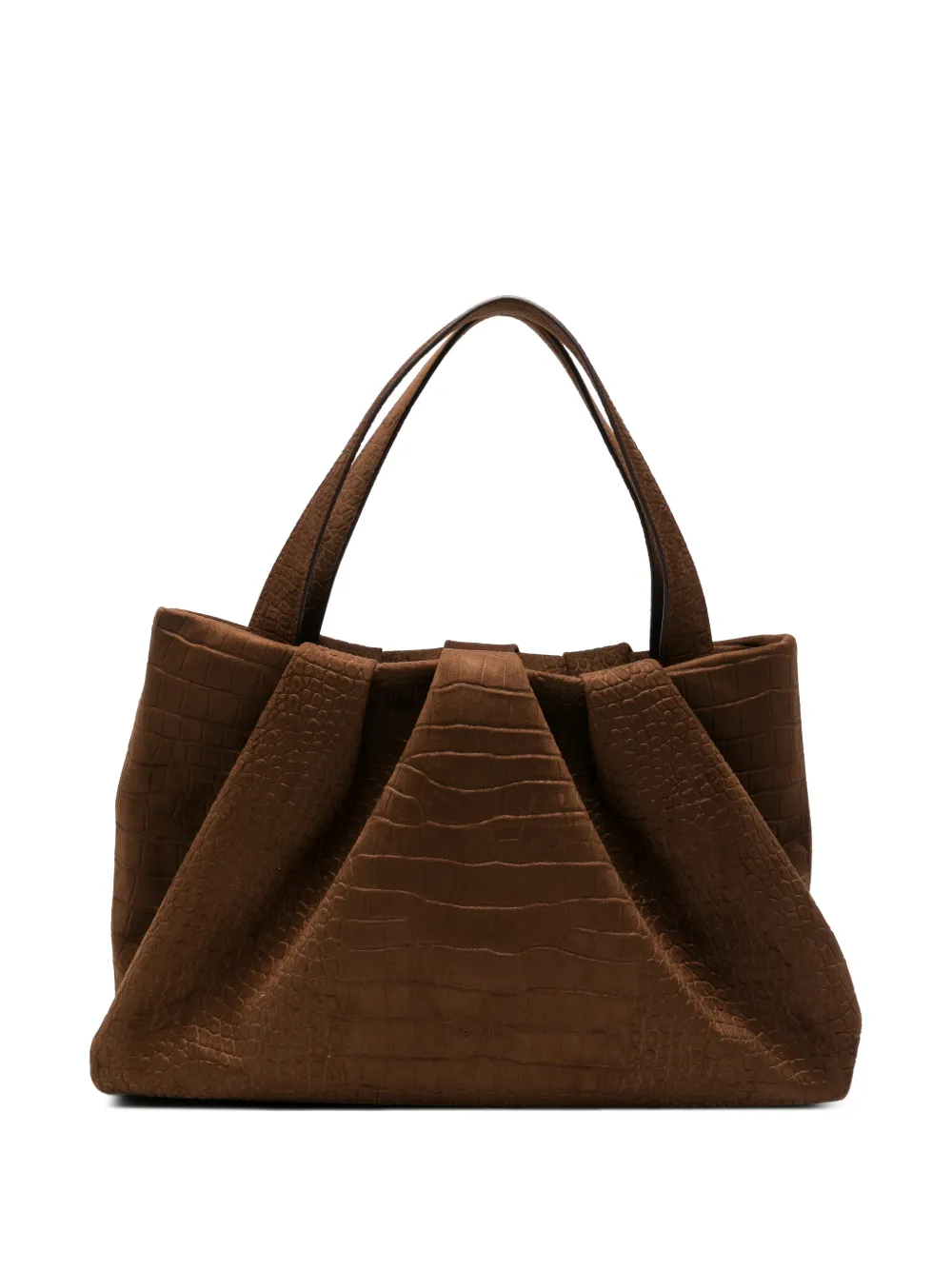 Themoirè croc-effect ruched shoulder bag - Marrone