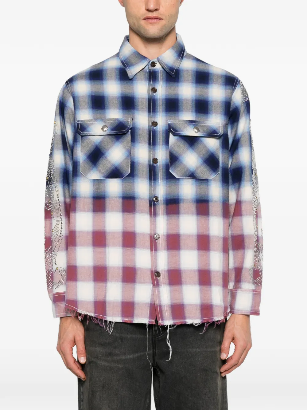 ERCOLE STUDIO stud-embellished checked shirt Blauw