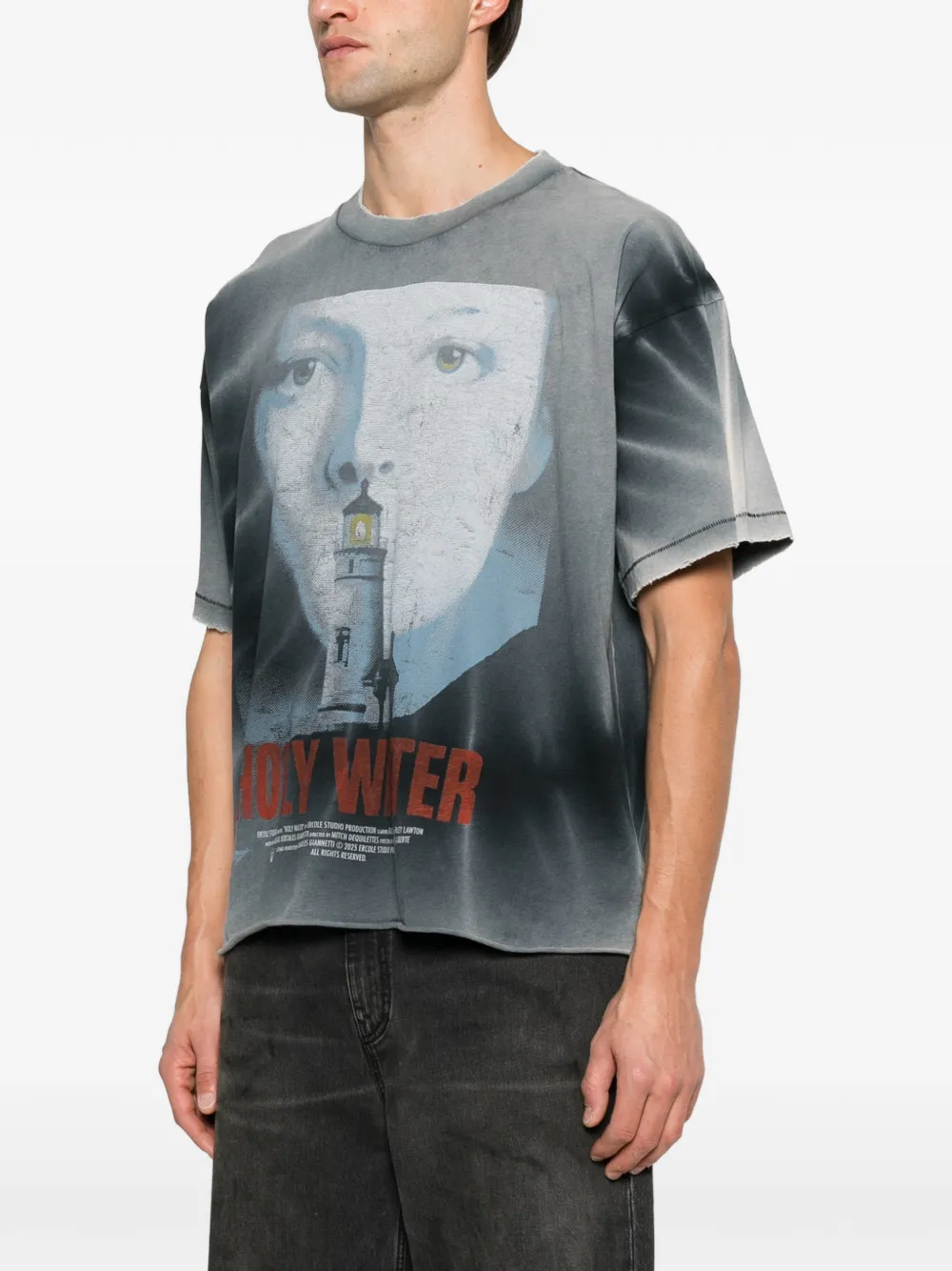 ERCOLE STUDIO graphic-print raw-edge T-shirt Grijs