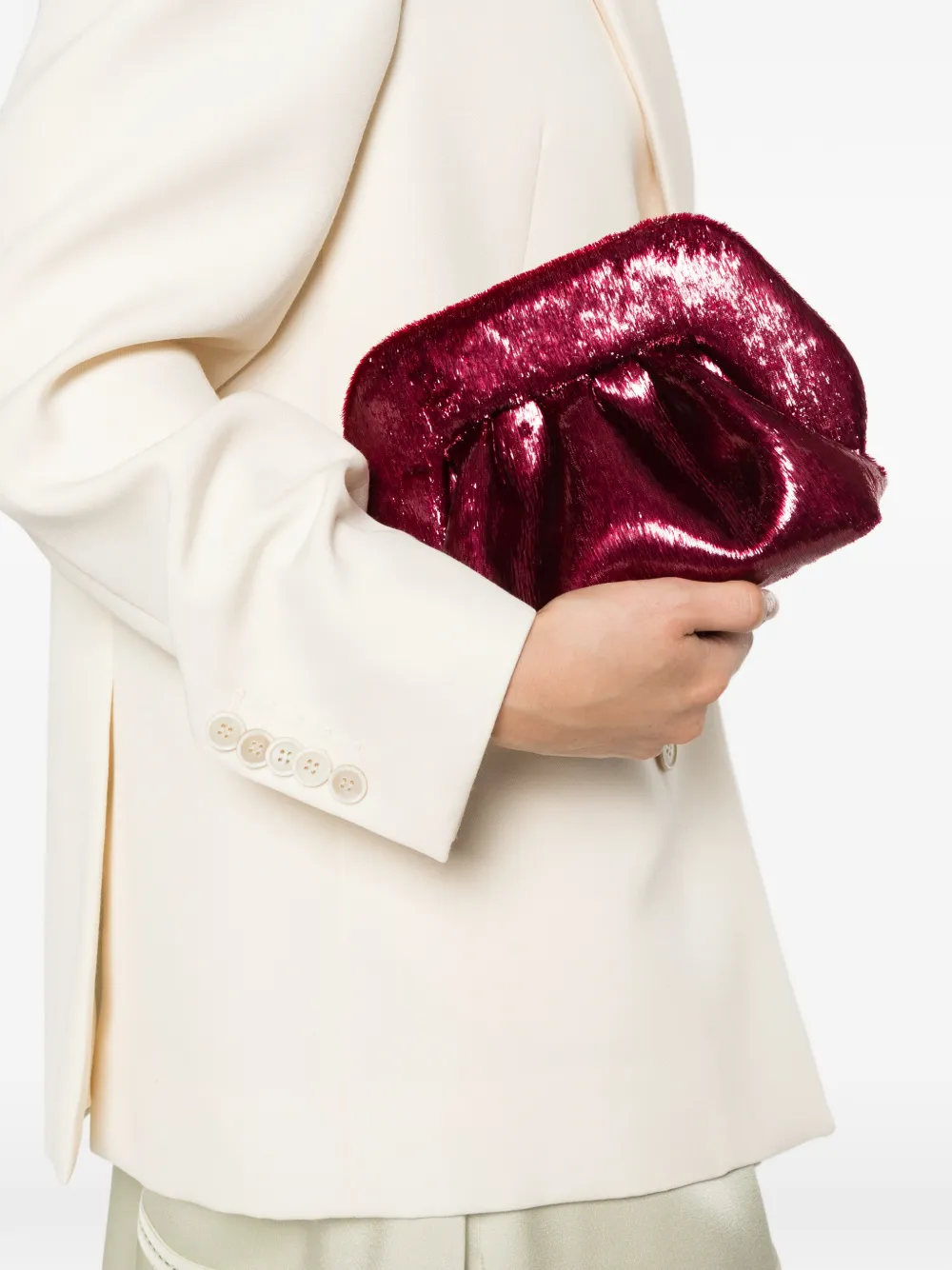 Themoirè small Bios metallic pleated clutch bag Rood