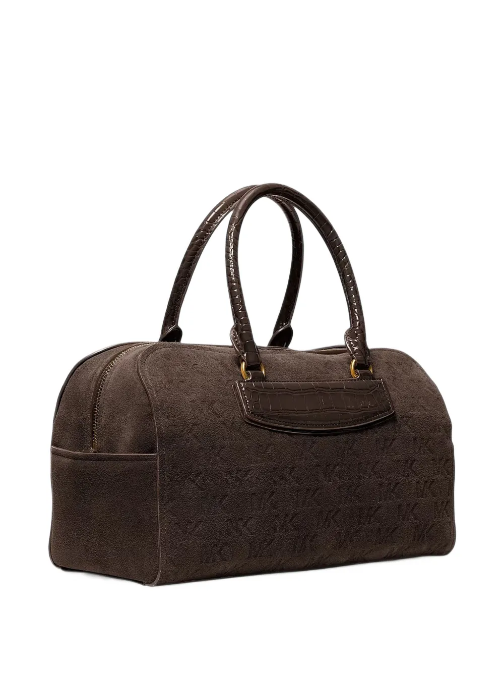 Michael Kors Jet Set travel medium logo embossed suede duffel crossbody bag Bruin