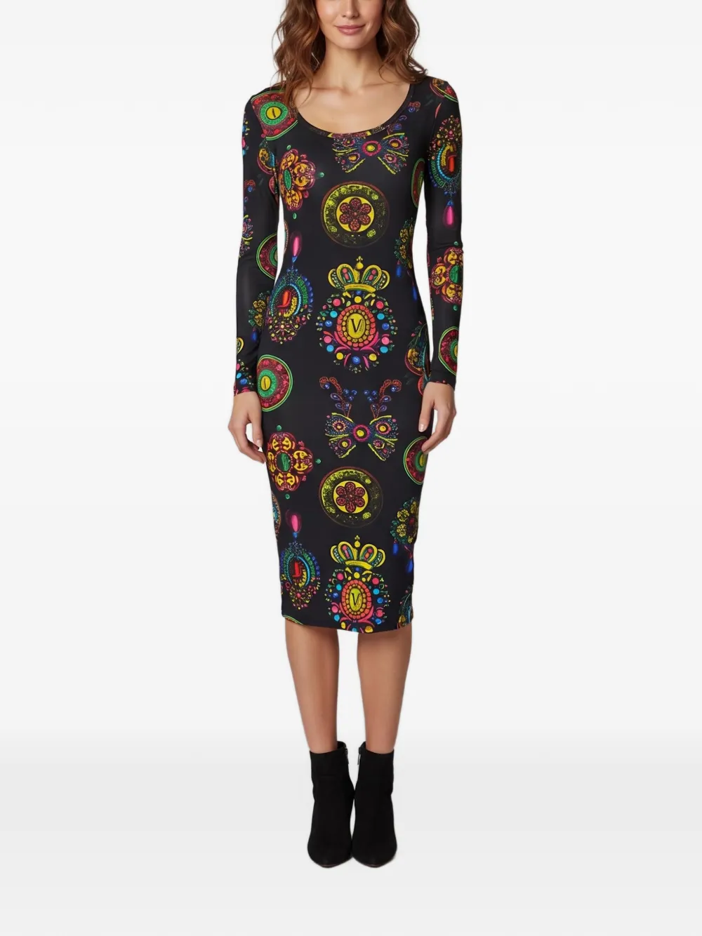 Versace Jeans Couture Baroque Regalia-print jersey midi dress - Nero