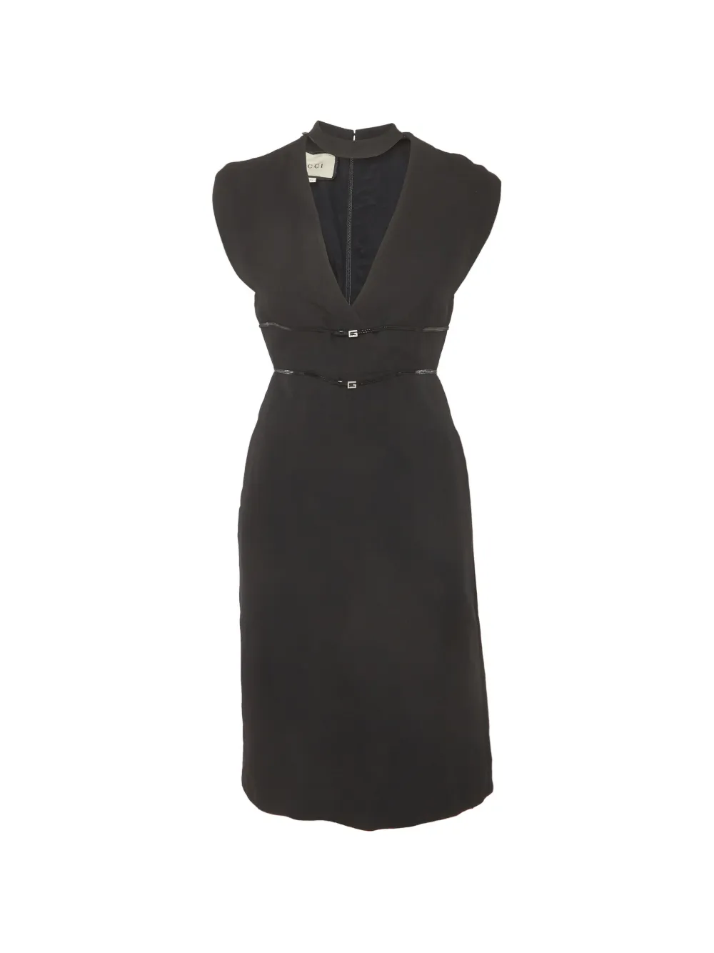 Gucci Pre-Owned V-neck leather-trim dress - Black