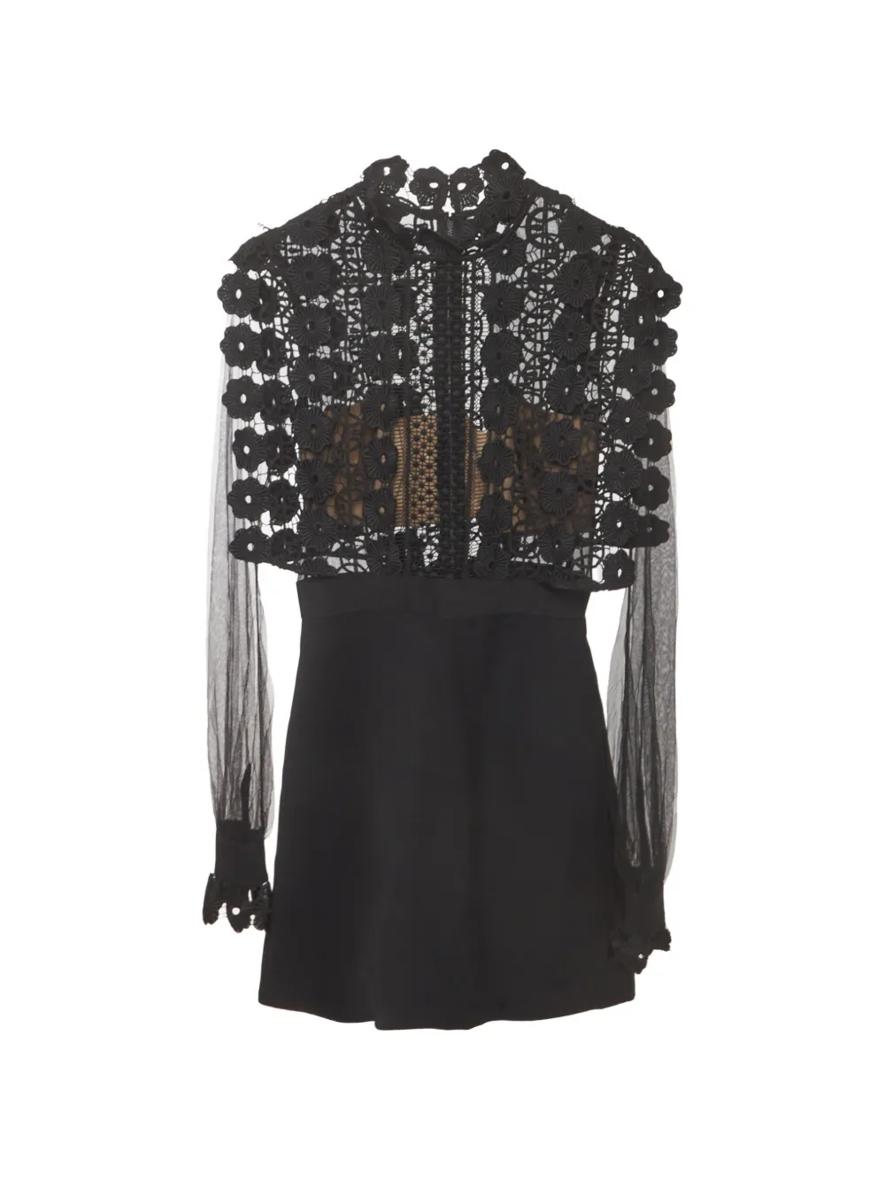 Self-Portrait guipure lace tulle mini dress - Black