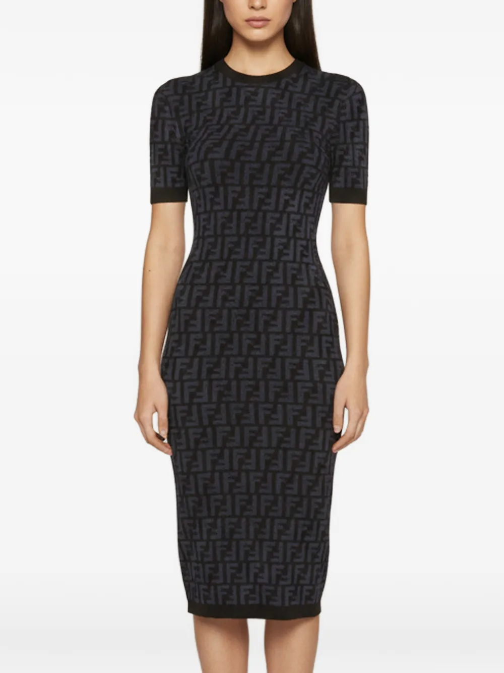 Fendi Pre-Owned FF Karligraphy jacquard-knit midi dress - Black