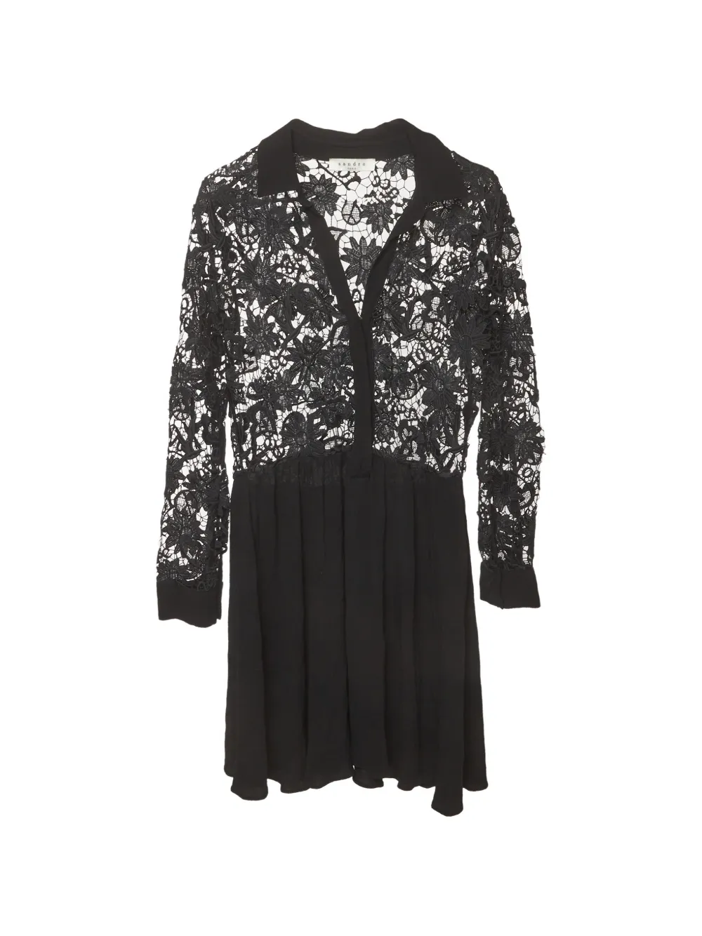 SANDRO floral-lace pleated mini dress - Nero