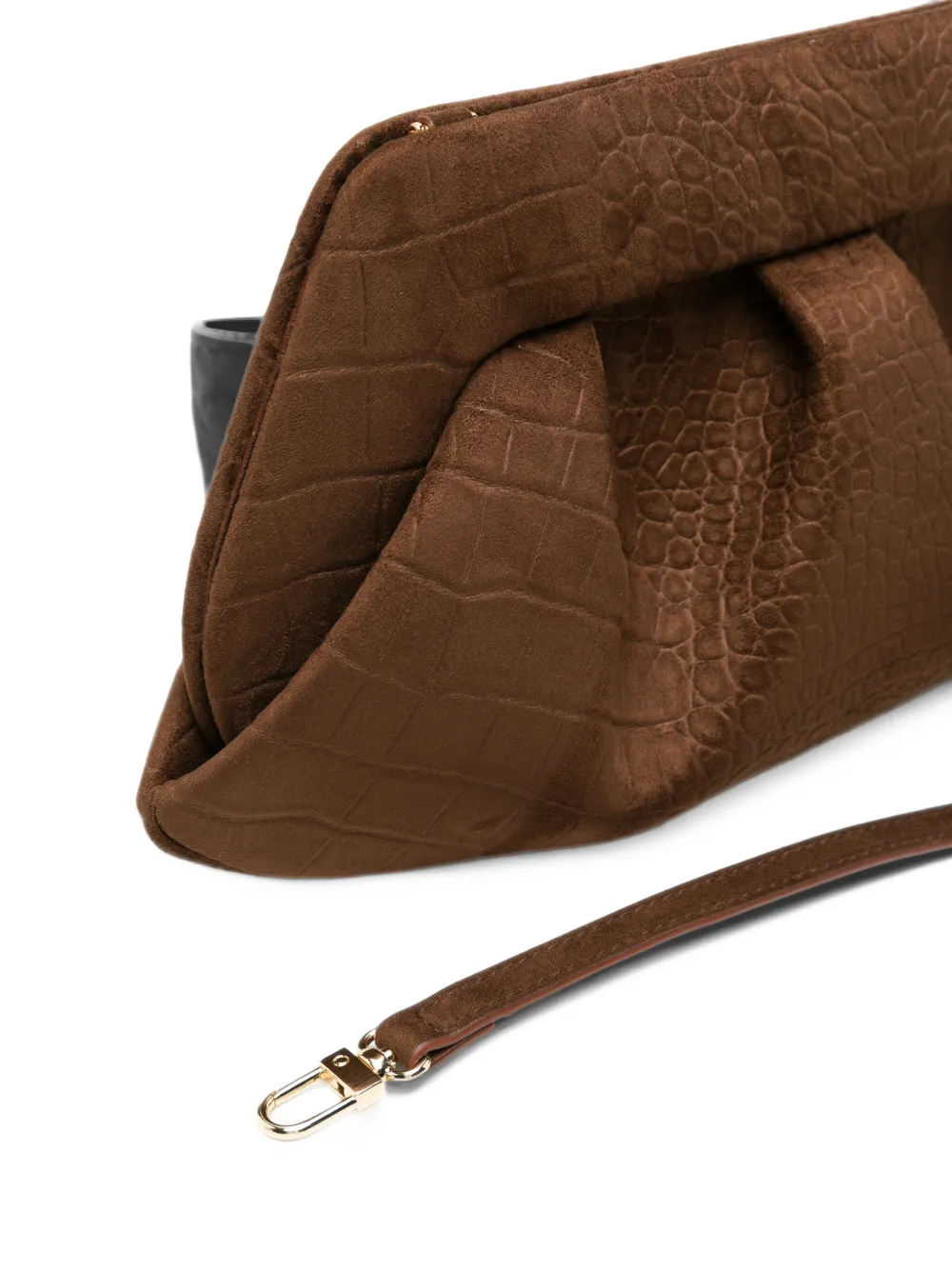 Themoirè croc-effect Bios clutch bag Bruin