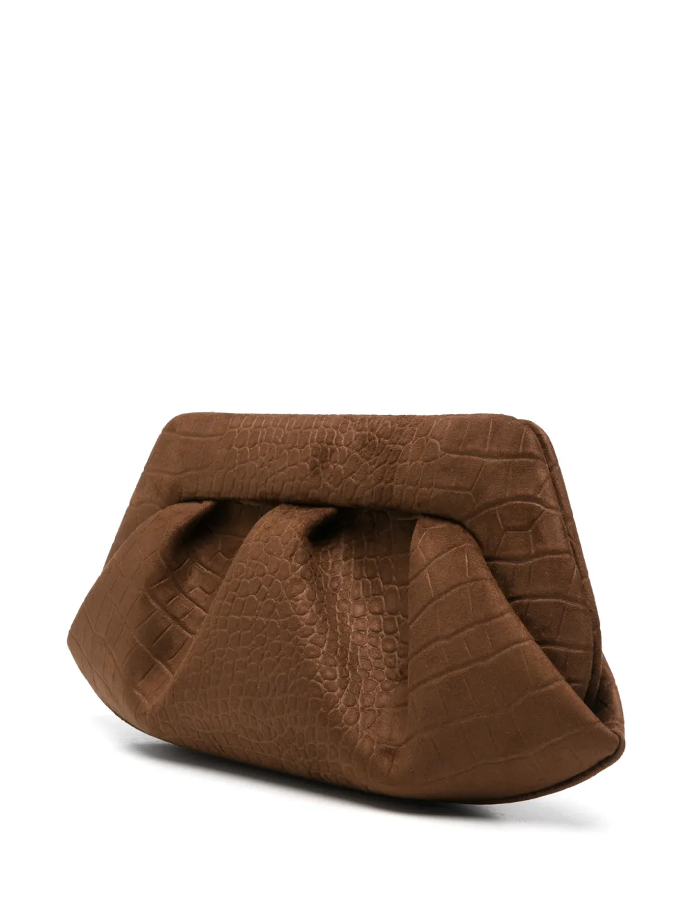 Themoirè croc-effect Bios clutch bag Bruin