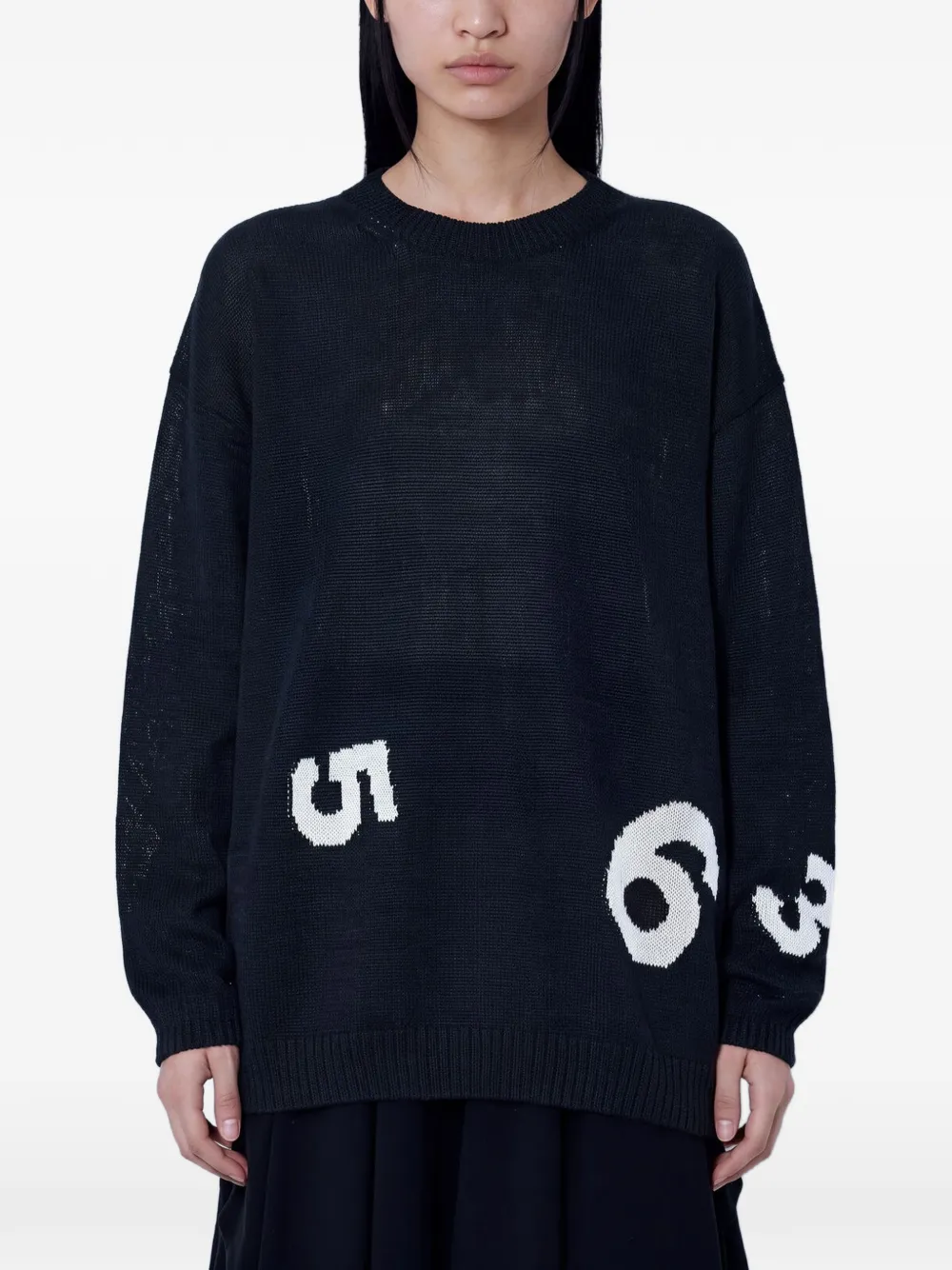 Yohji Yamamoto numeric-motif long-sleeve sweater - Black