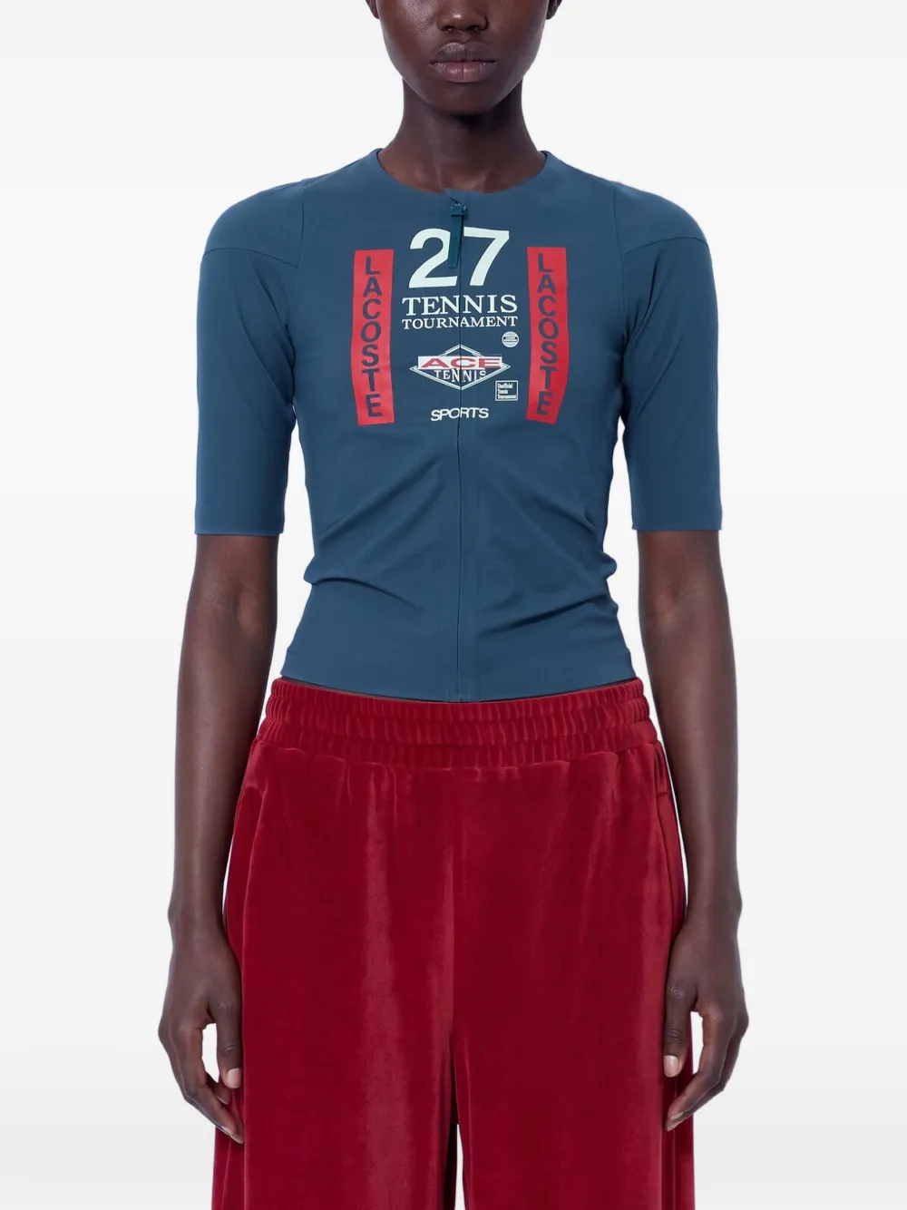 Lacoste Runway zipped printed stretch T-shirt - Blu