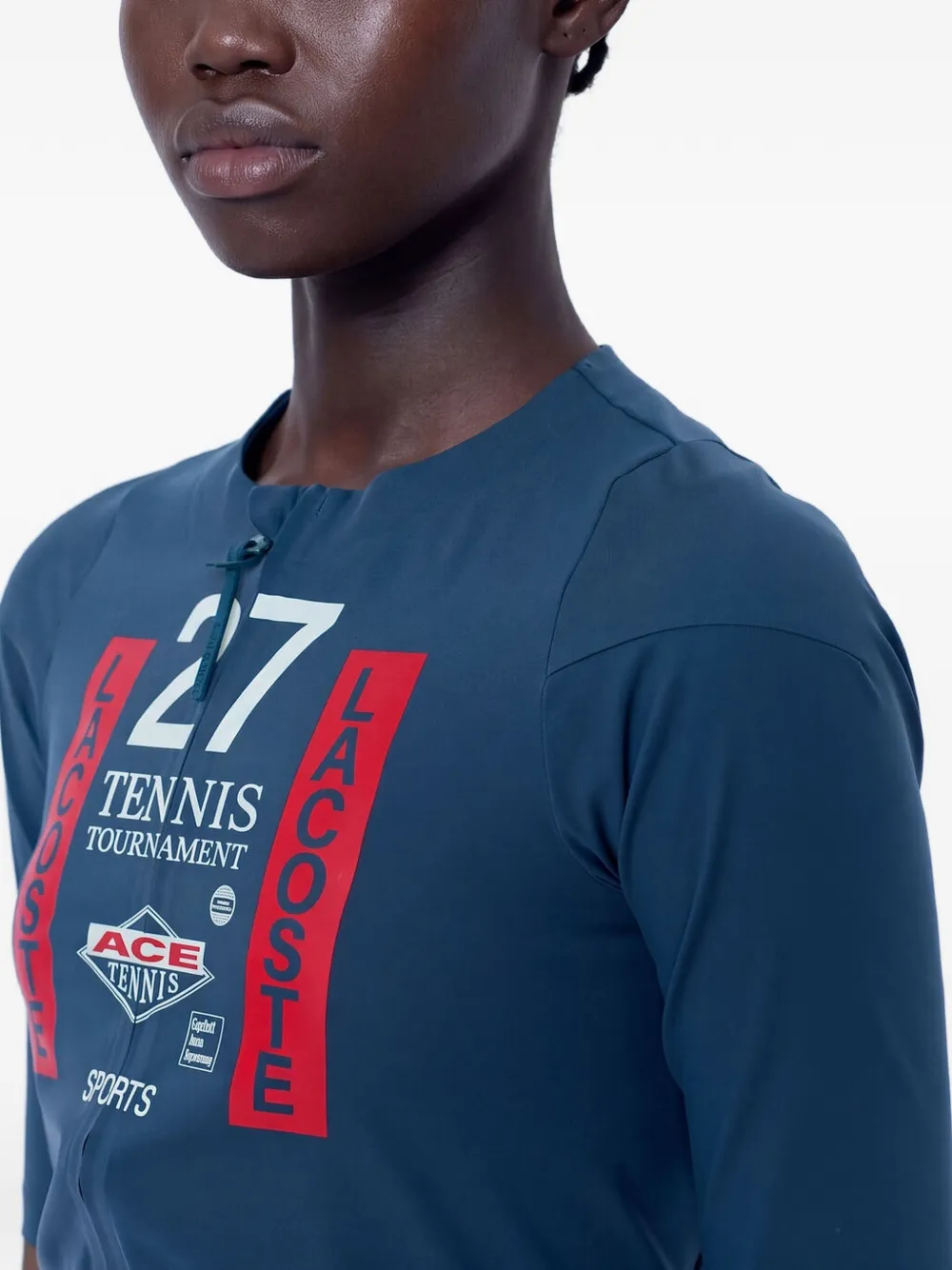 Lacoste Runway zipped printed stretch T-shirt Blauw
