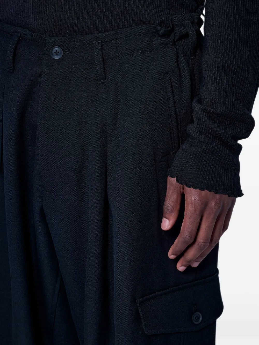 Yohji Yamamoto button-detail wide-leg cargo pants Zwart