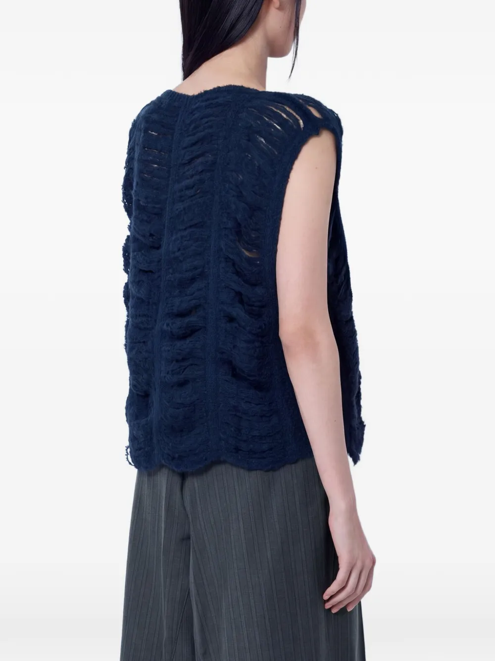 OUR LEGACY rib-cage vest navy blue fringe alpaca Blauw