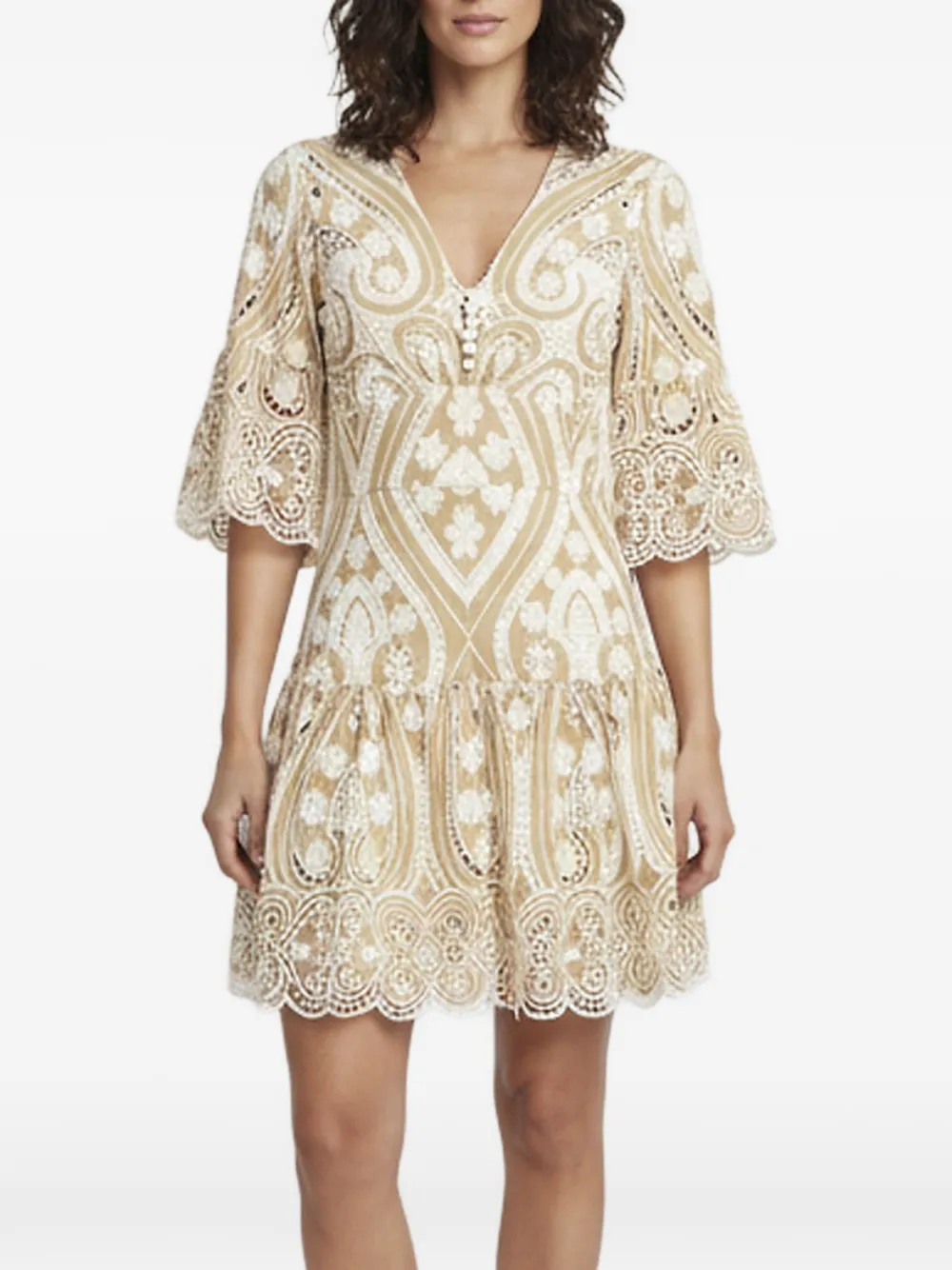 SANDRO Drew guipure lace mini dress - Toni neutri