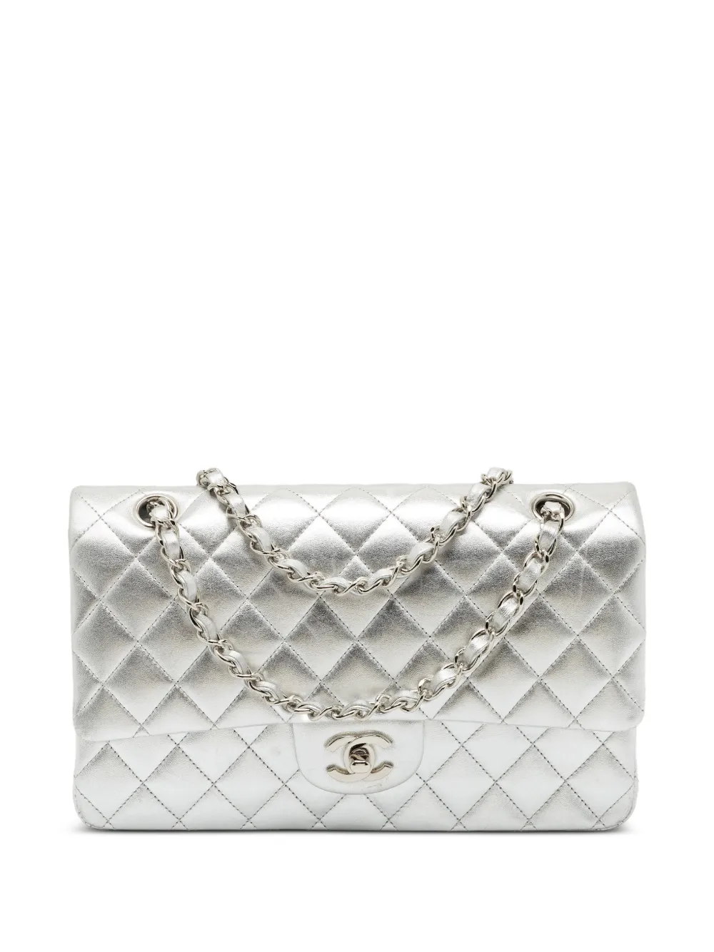 CHANEL Pre-Owned 2009-2010 medium Classic Double Flap quilted CC turn-lock shoulder bag - Silver