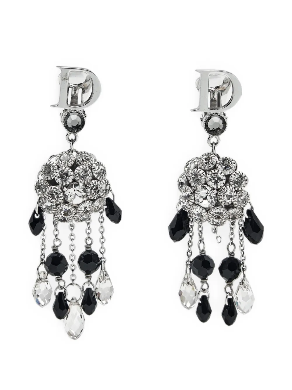 Christian Dior Pre-Owned Logo crystal Chandelier earrings - Argent