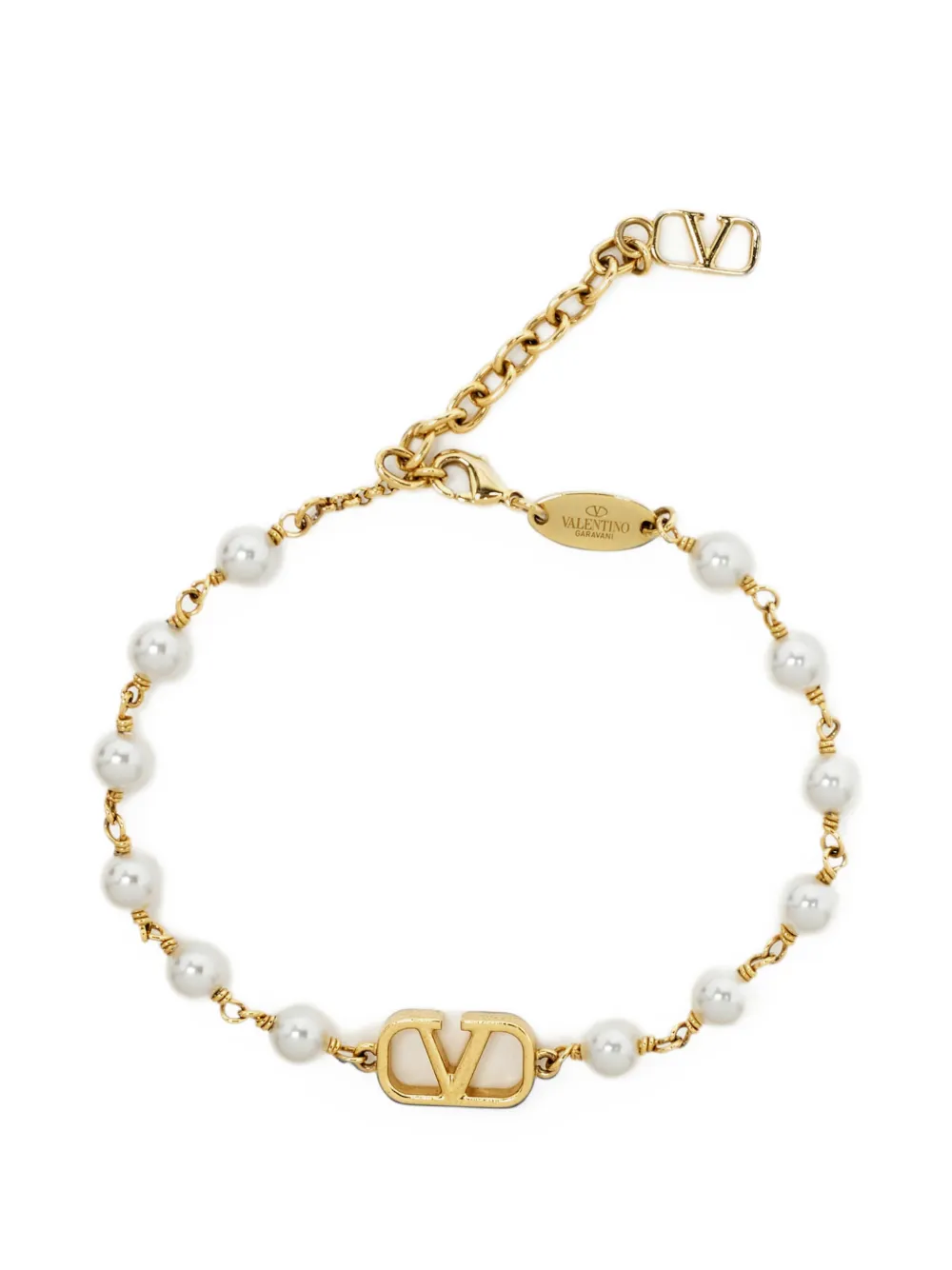 Valentino Garavani Pre-Owned VLogo faux-pearl bracelet - Gold