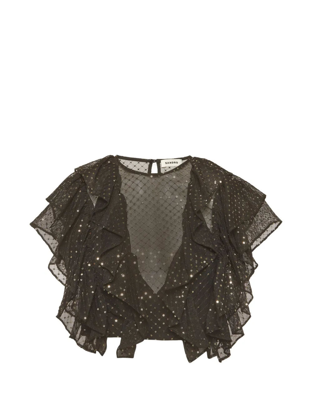 SANDRO ruffled embellished crop top - Nero