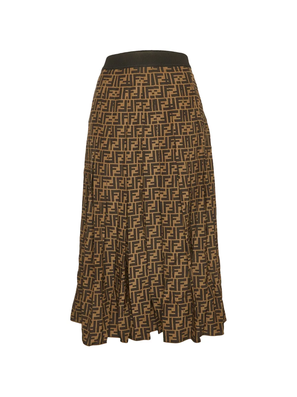 Fendi Pre-Owned Zucca-Monogram pleated midi skirt - Marrone
