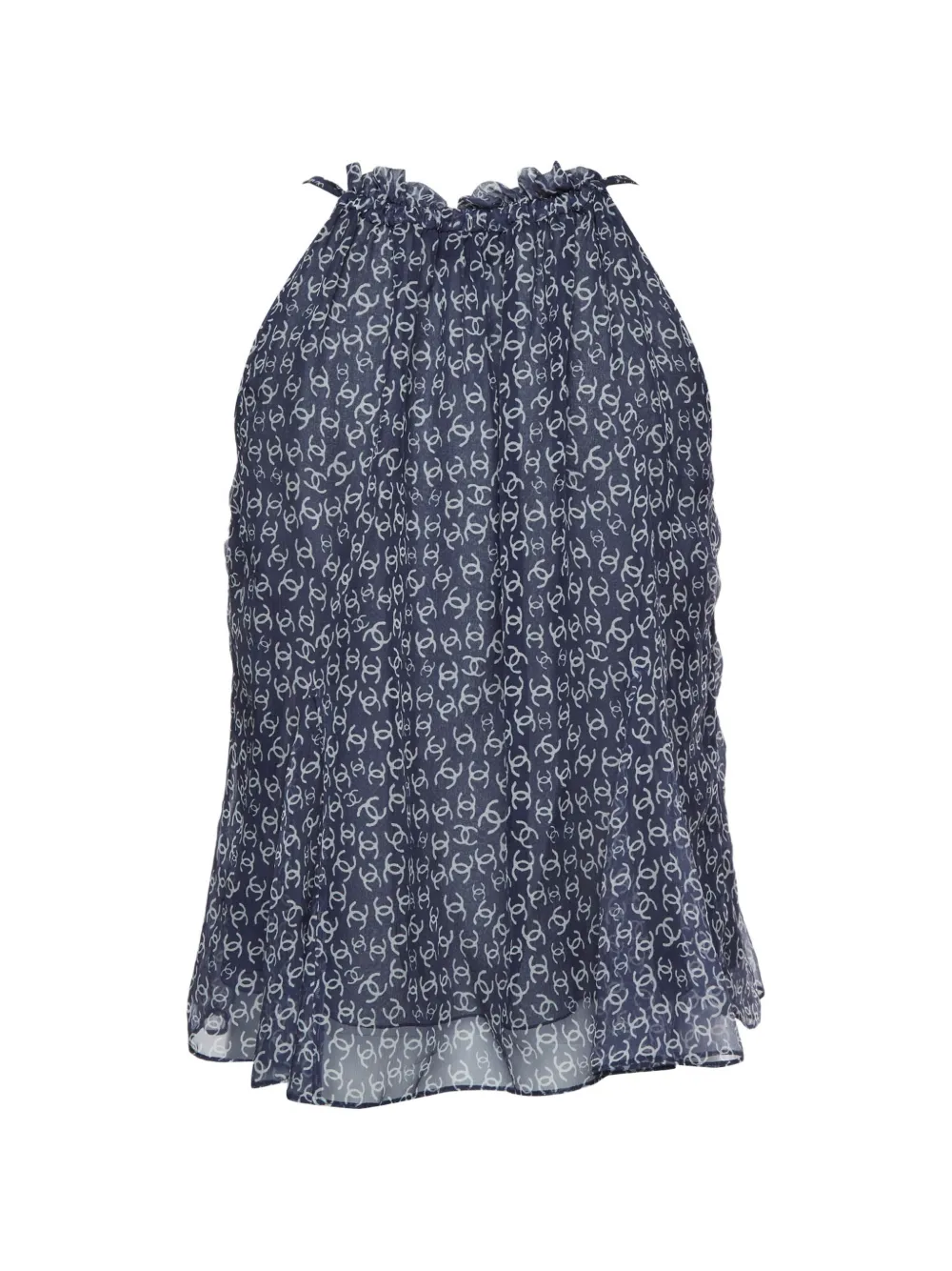 CHANEL Pre-Owned Monogram-print ruffled top - Blau