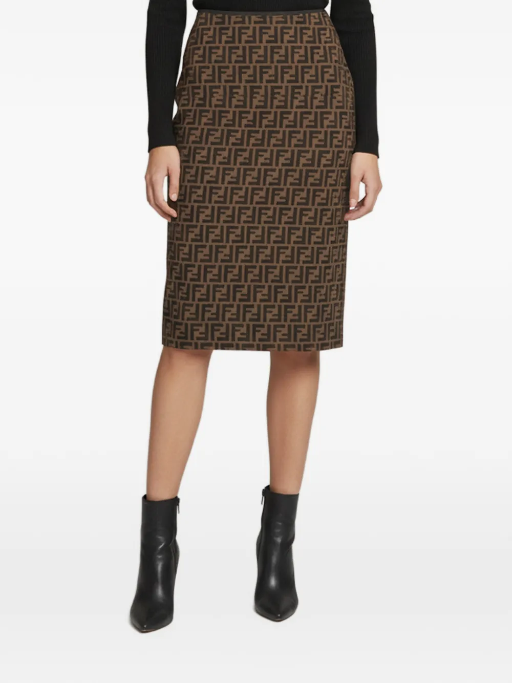 Fendi Pre-Owned Zucca pencil midi skirt - Braun