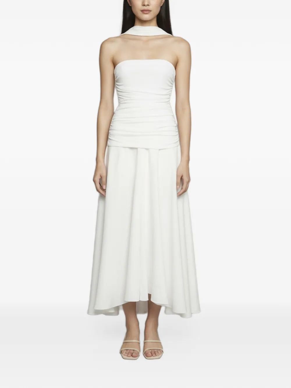 CHATS BY C.DAM ruched asymmetric maxi dress - Bianco