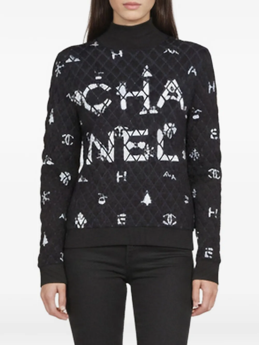 CHANEL Pre-Owned 2018 logo diamond-knit sweater – DO NOT USE – NAVY