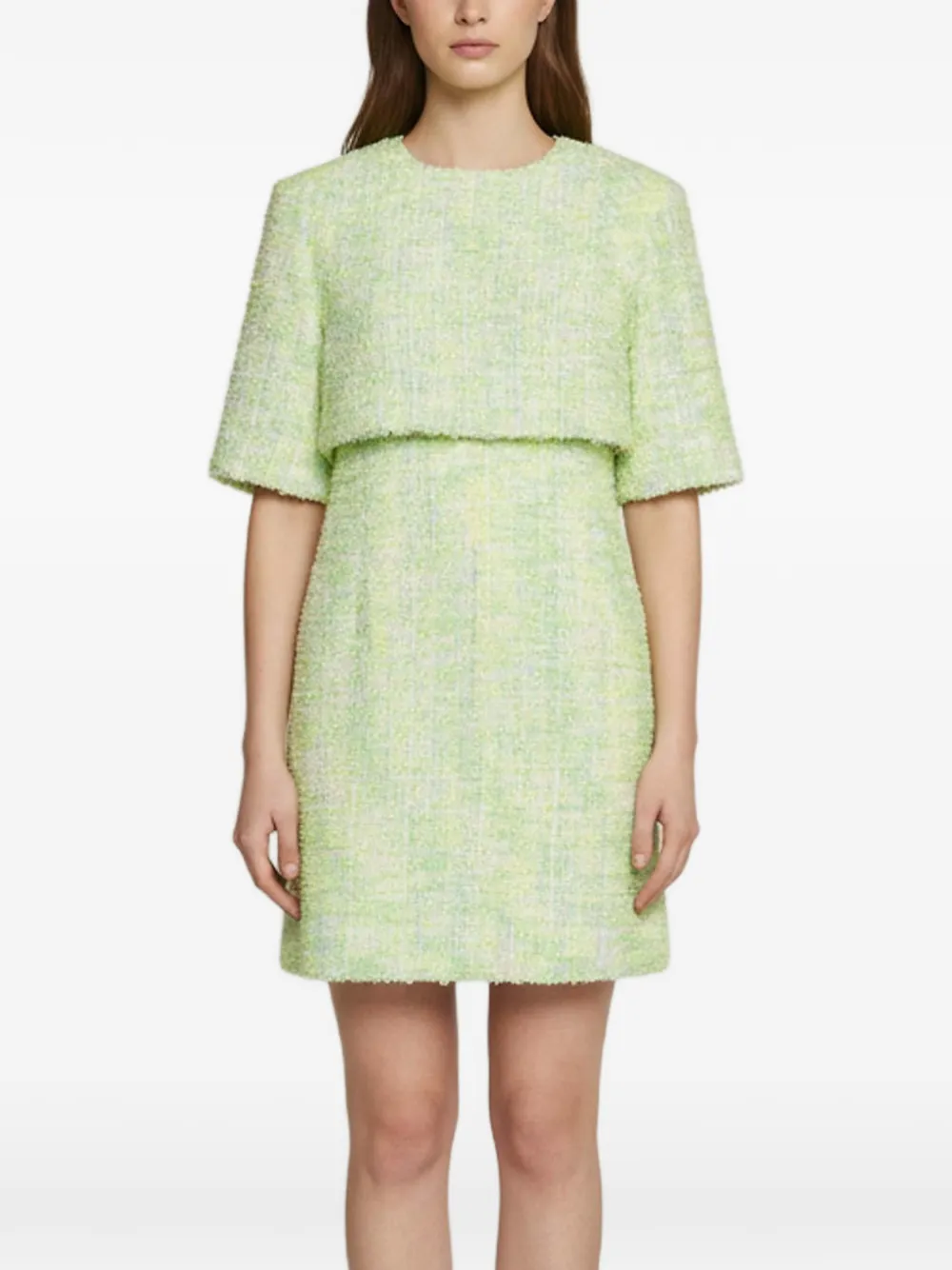 SANDRO layered tweed mini dress - Verde