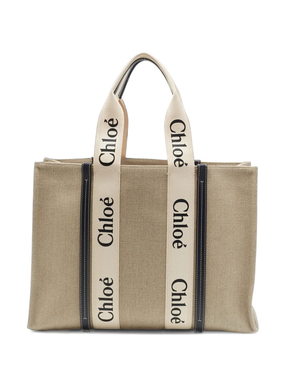 Chloé Pre-Owned medium Woody leather-trim tote bag - Tons neutres Chloé Pre-Owned medium Woody leather-trim tote bag - Tons neutres