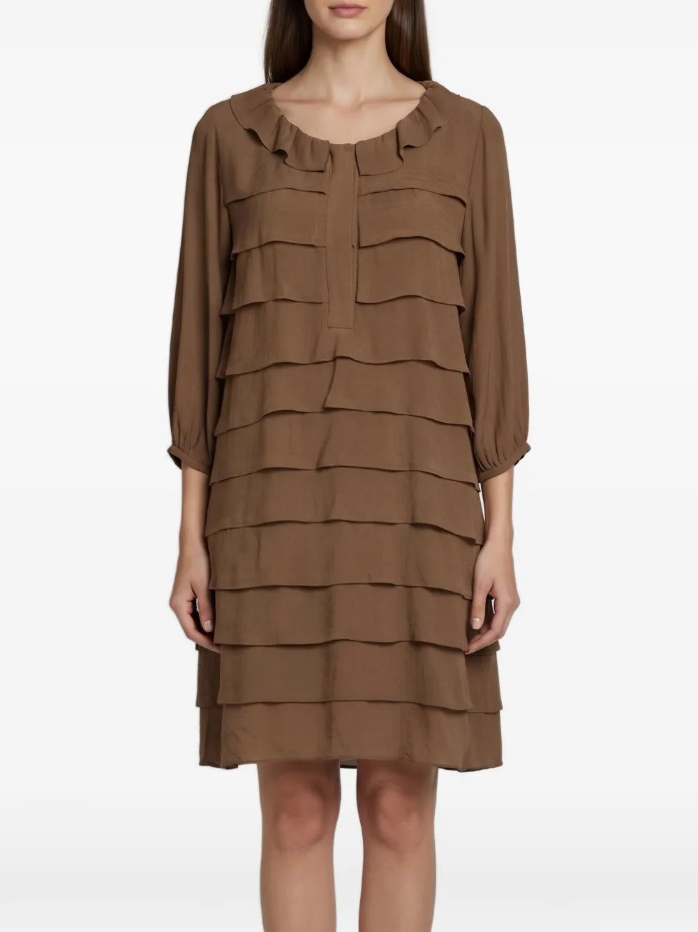SANDRO tiered shift mini dress - Marrone