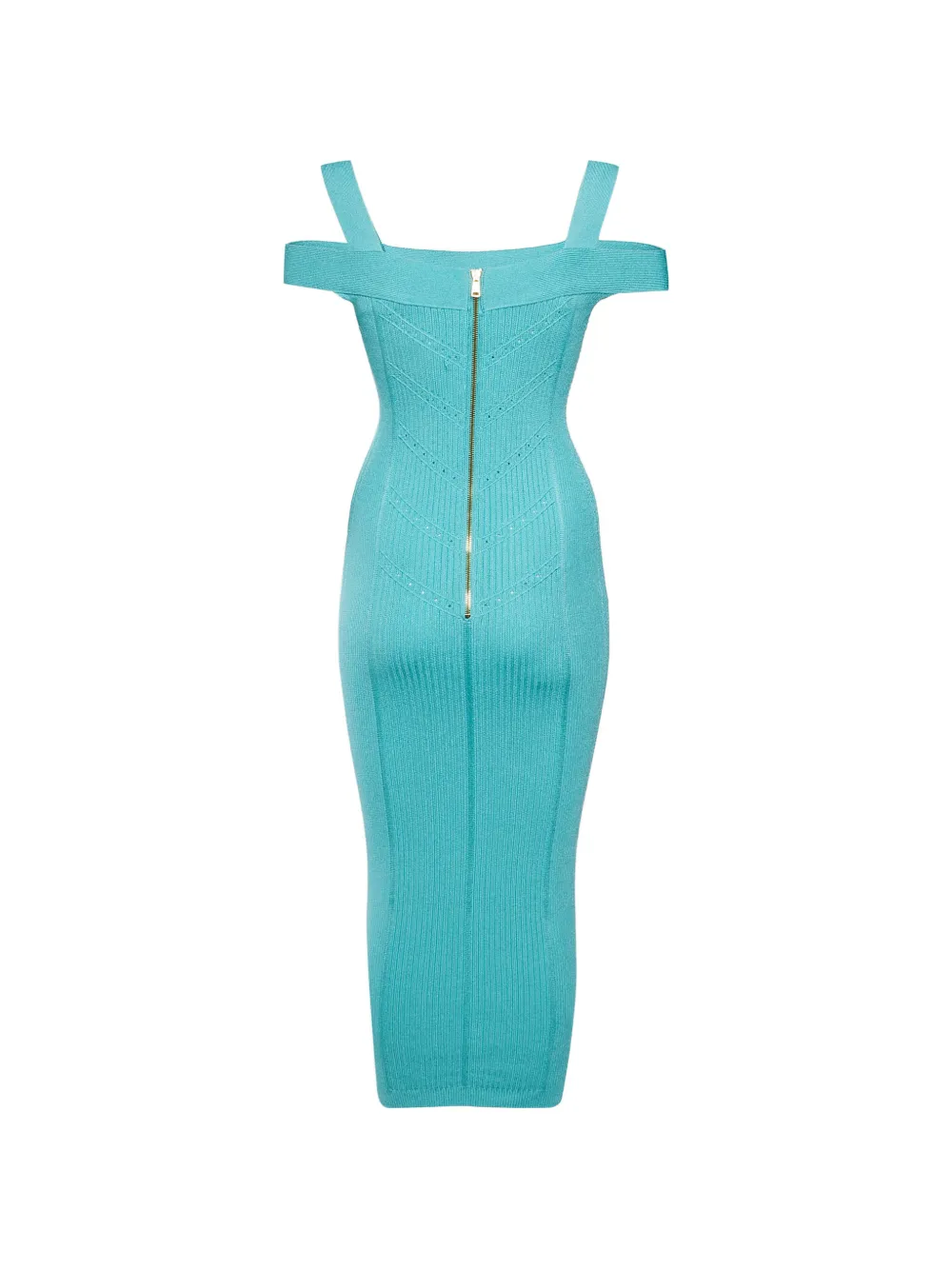 Balmain Pre-Owned cold-shoulder rib-knit midi dress - Blue
