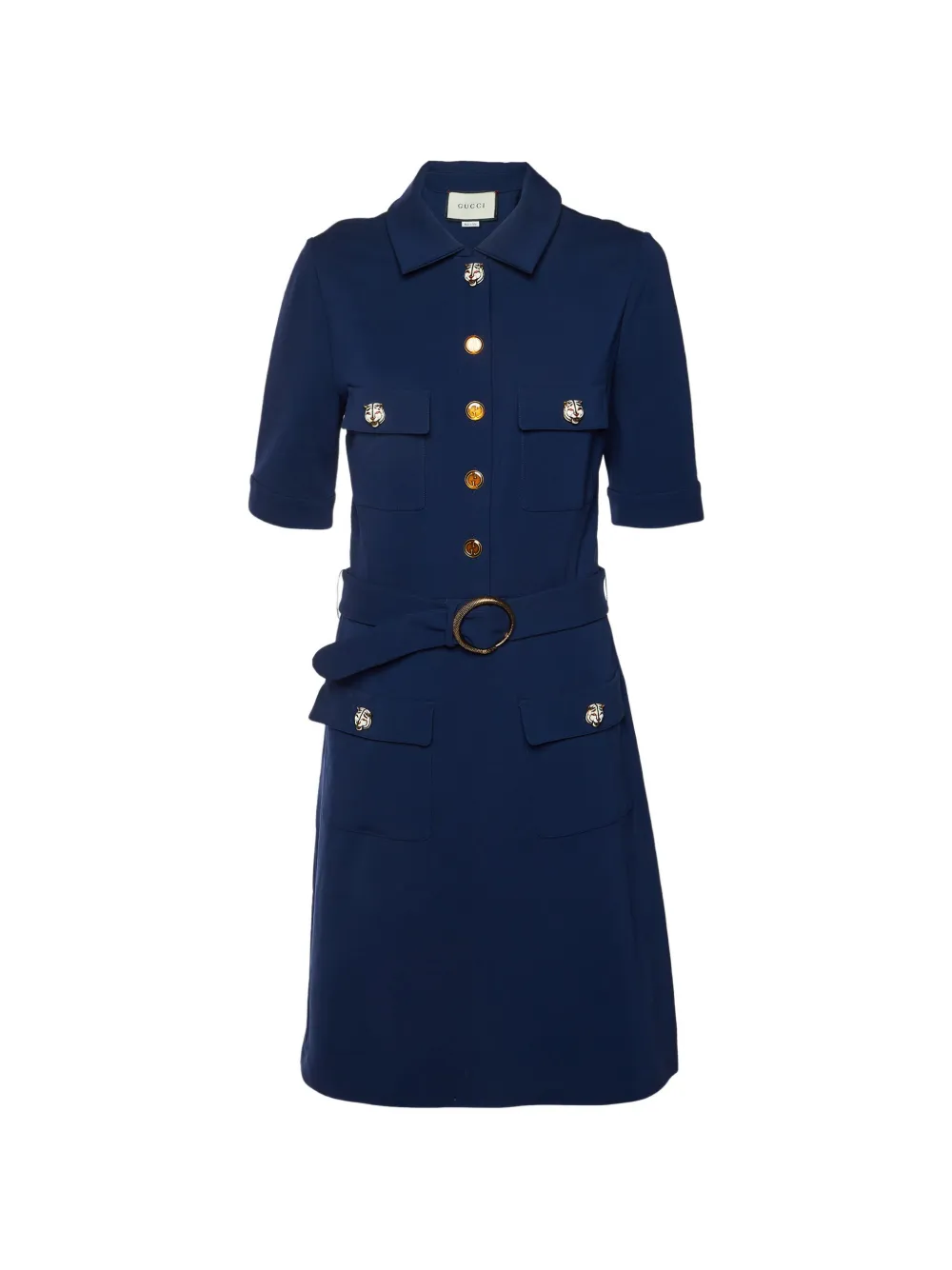 Gucci Pre-Owned Tiger Head belted midi dress - Blu
