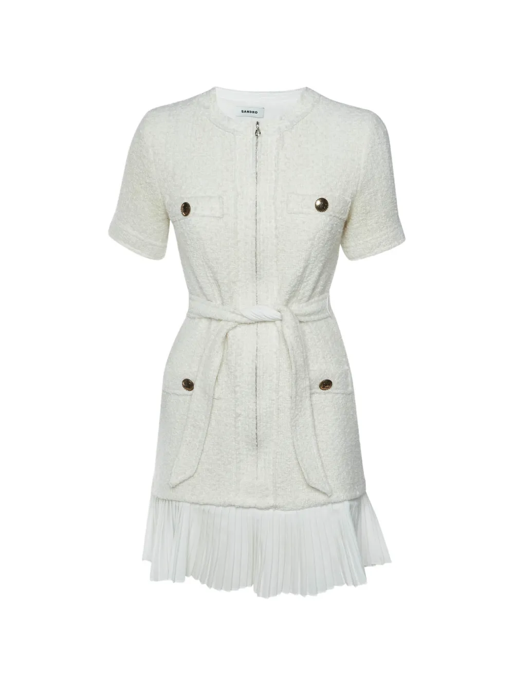 SANDRO tweed belted mini dress - White