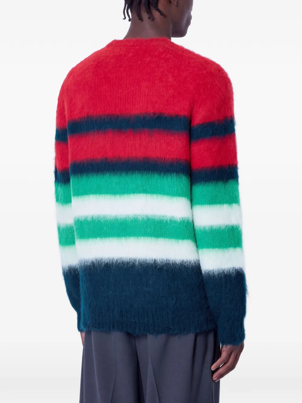 Lacoste Runway striped brushed alpaca blend piqué sweater Rood
