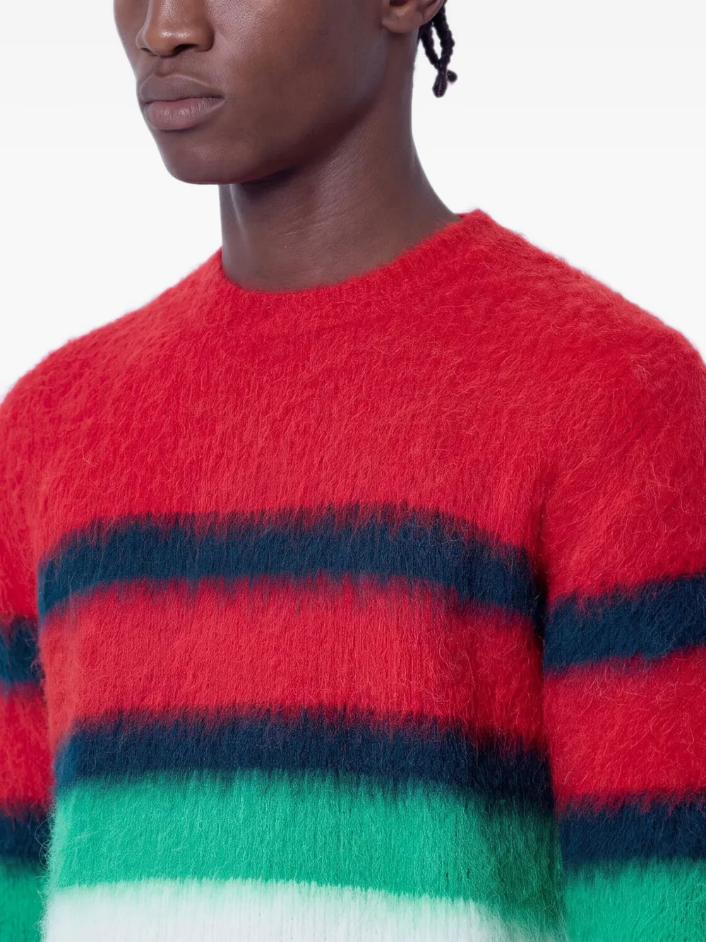 Lacoste Runway striped brushed alpaca blend piqué sweater Rood