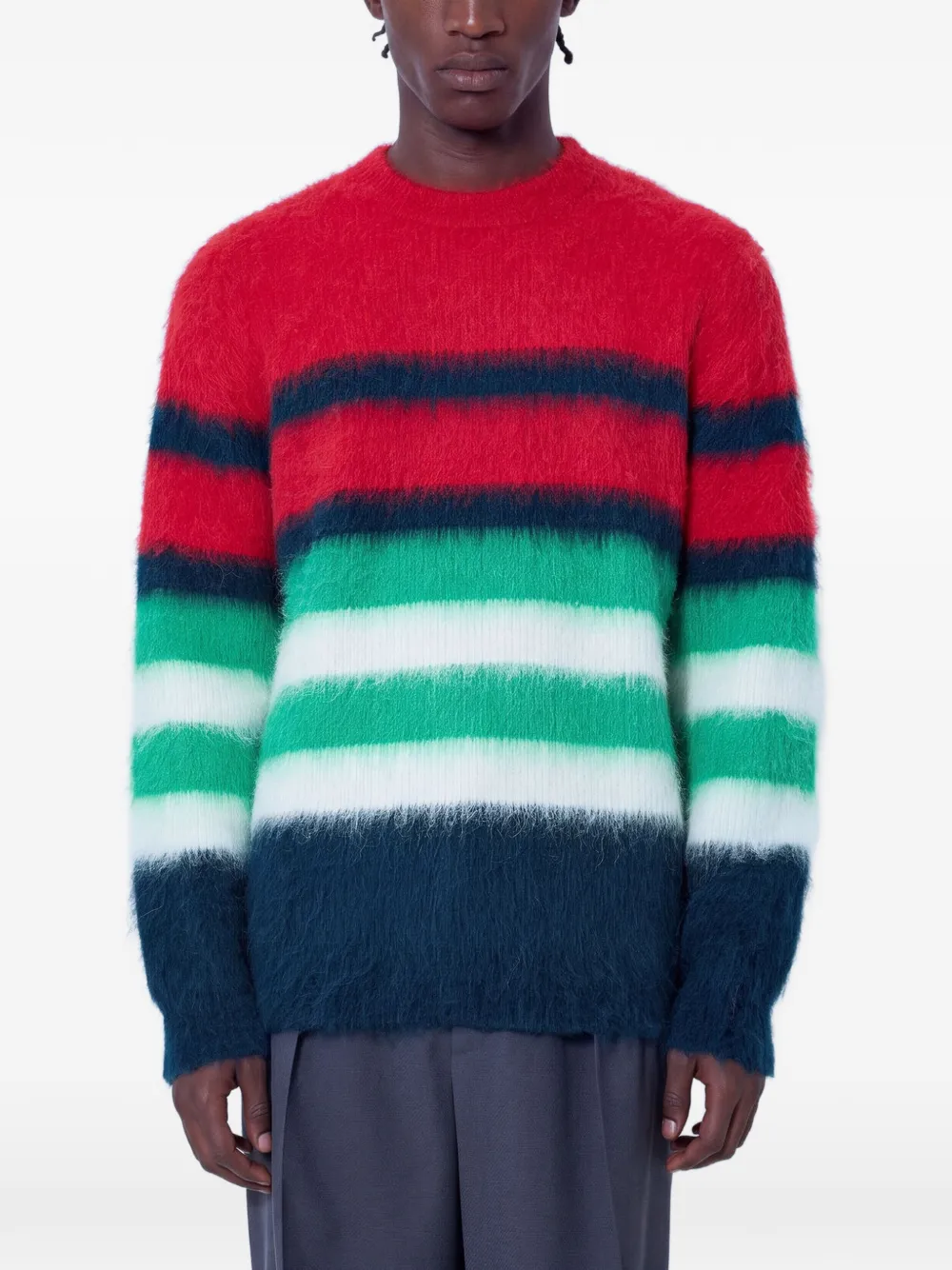 Lacoste Runway striped brushed alpaca blend piqué sweater - Red