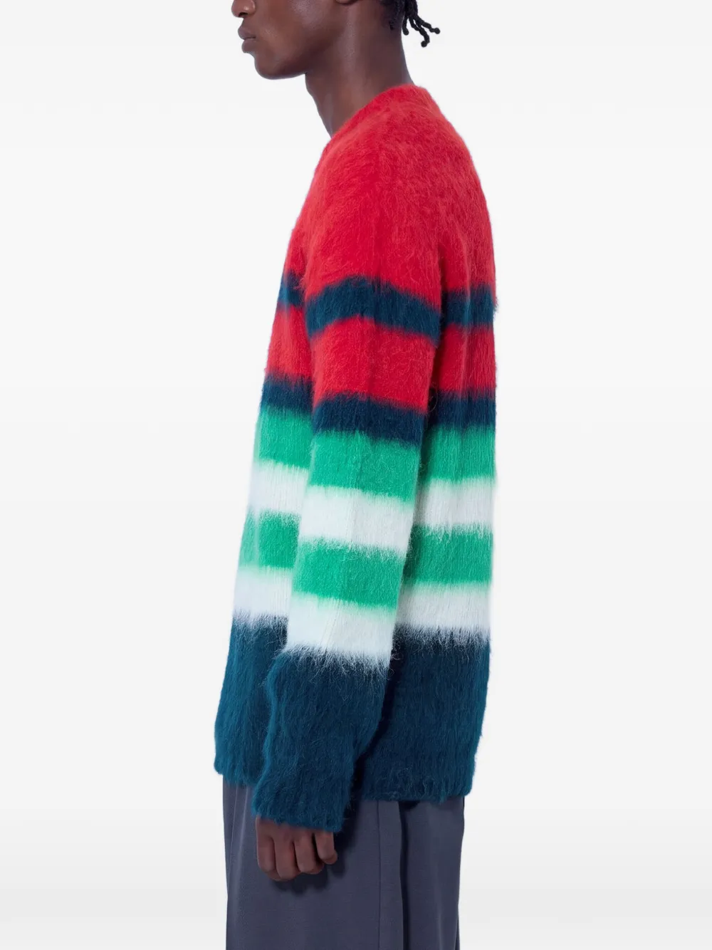 Lacoste Runway striped brushed alpaca blend piqué sweater Rood