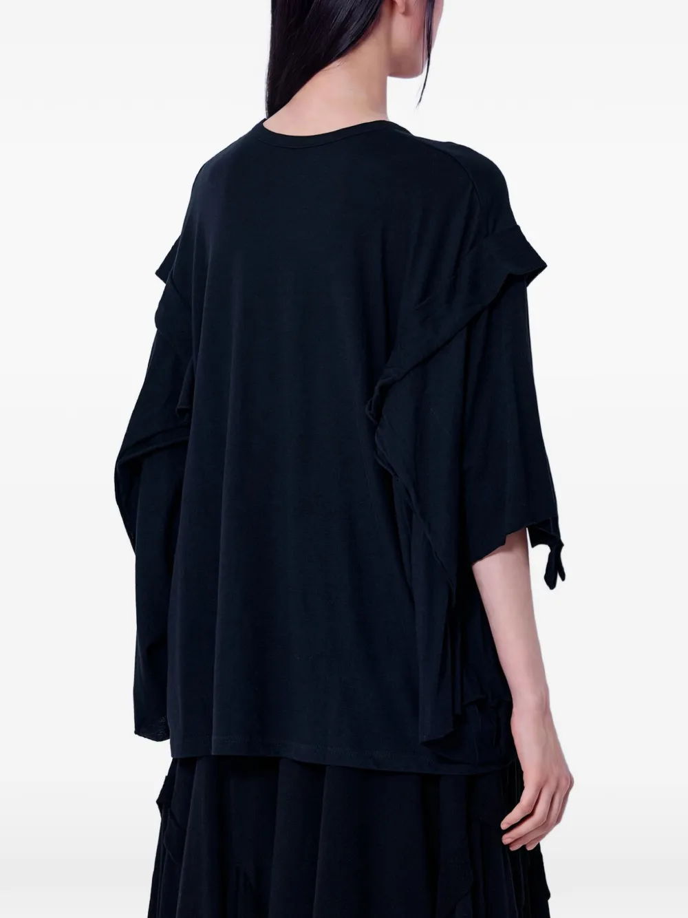 Yohji Yamamoto layered-sleeve crew-neck T-shirt Zwart