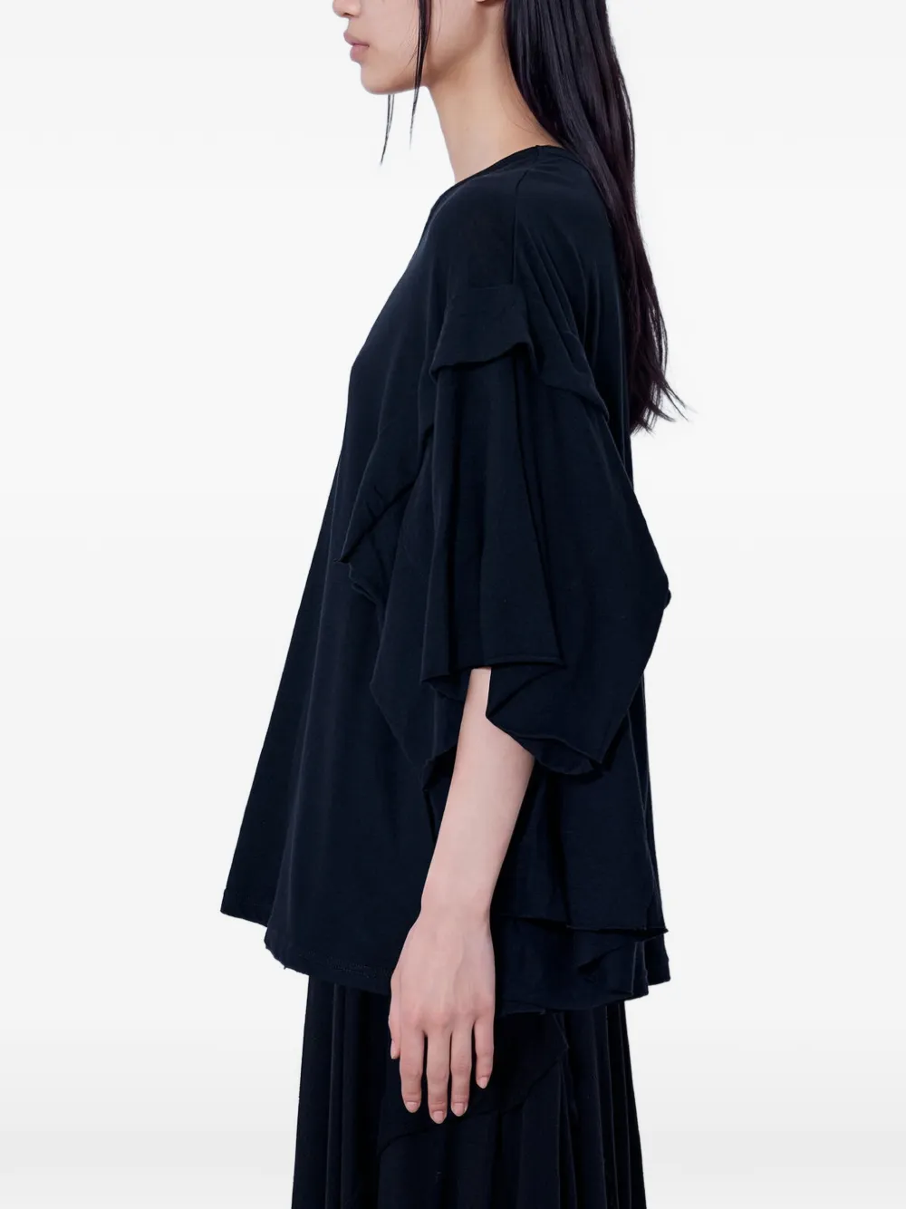 Yohji Yamamoto layered-sleeve crew-neck T-shirt Zwart