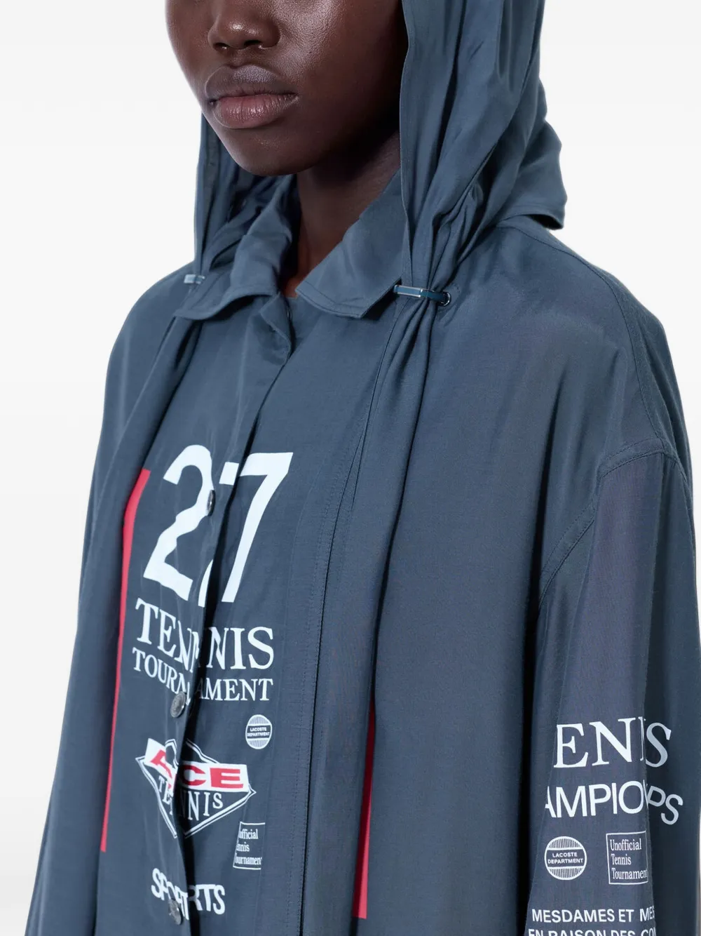 Lacoste Runway oversized hooded print shirt Grijs