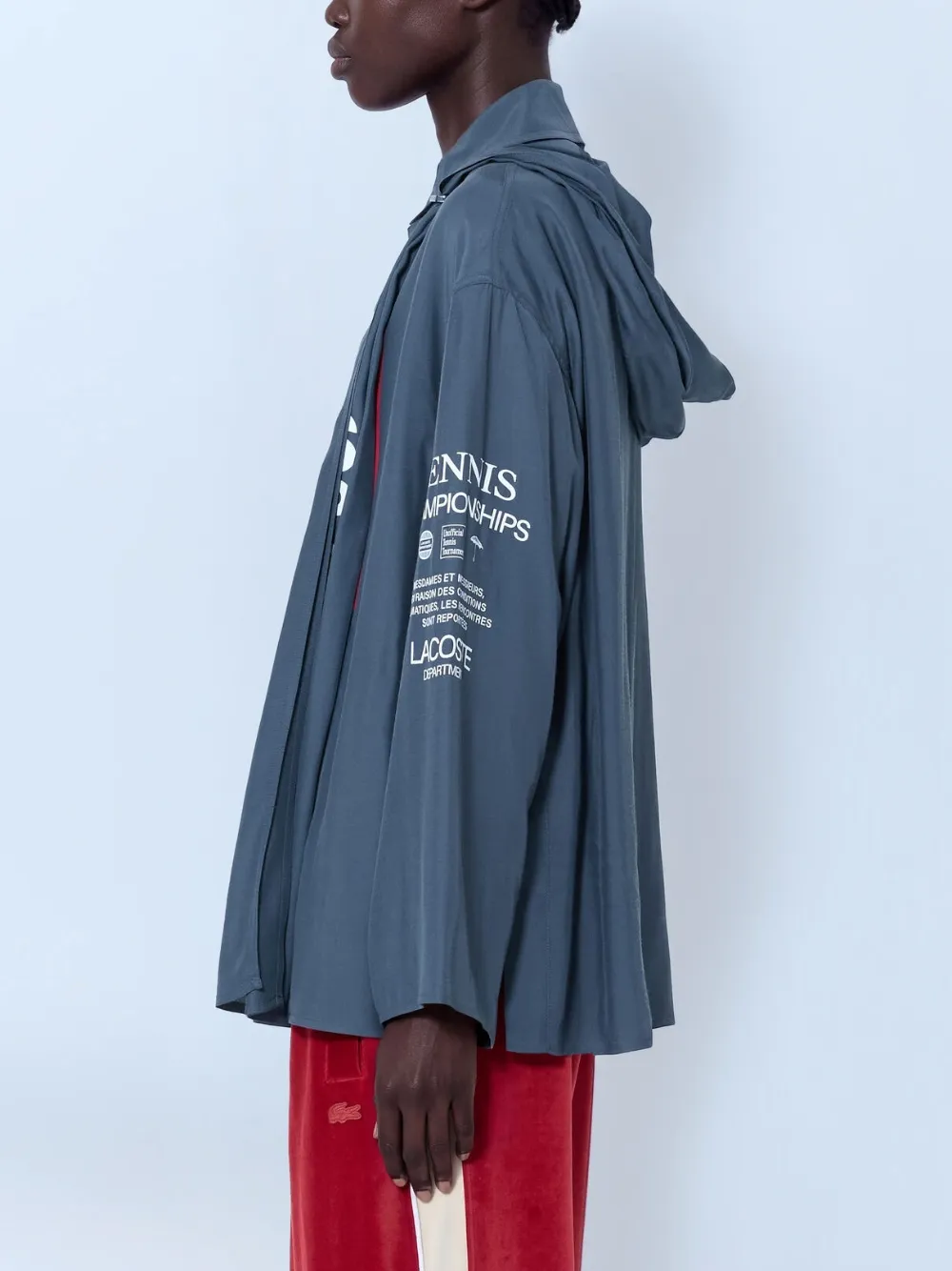 Lacoste Runway oversized hooded print shirt Grijs