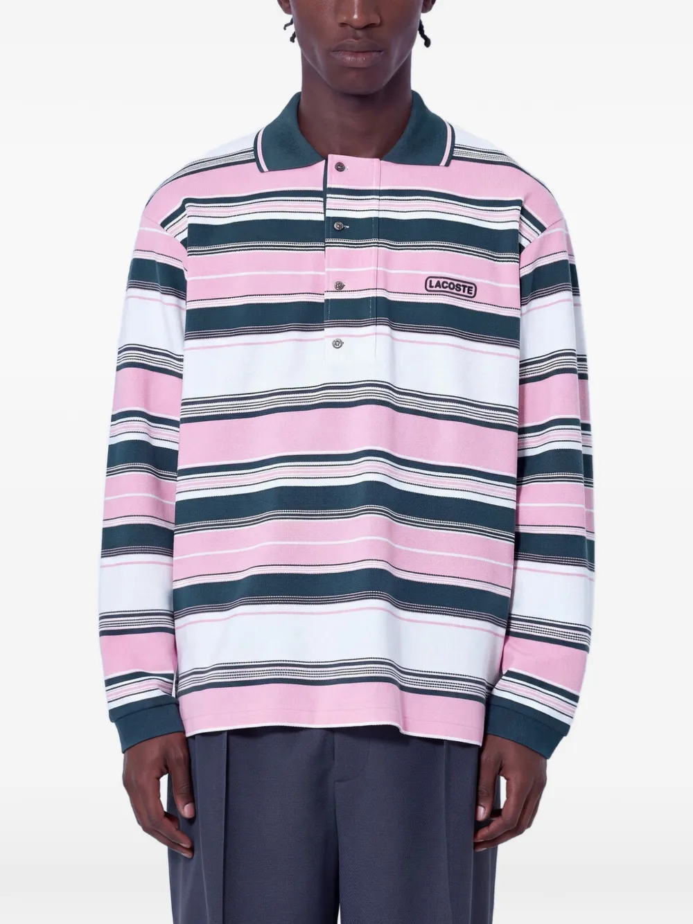 Lacoste Runway loose fit striped piqué polo shirt - Rosa