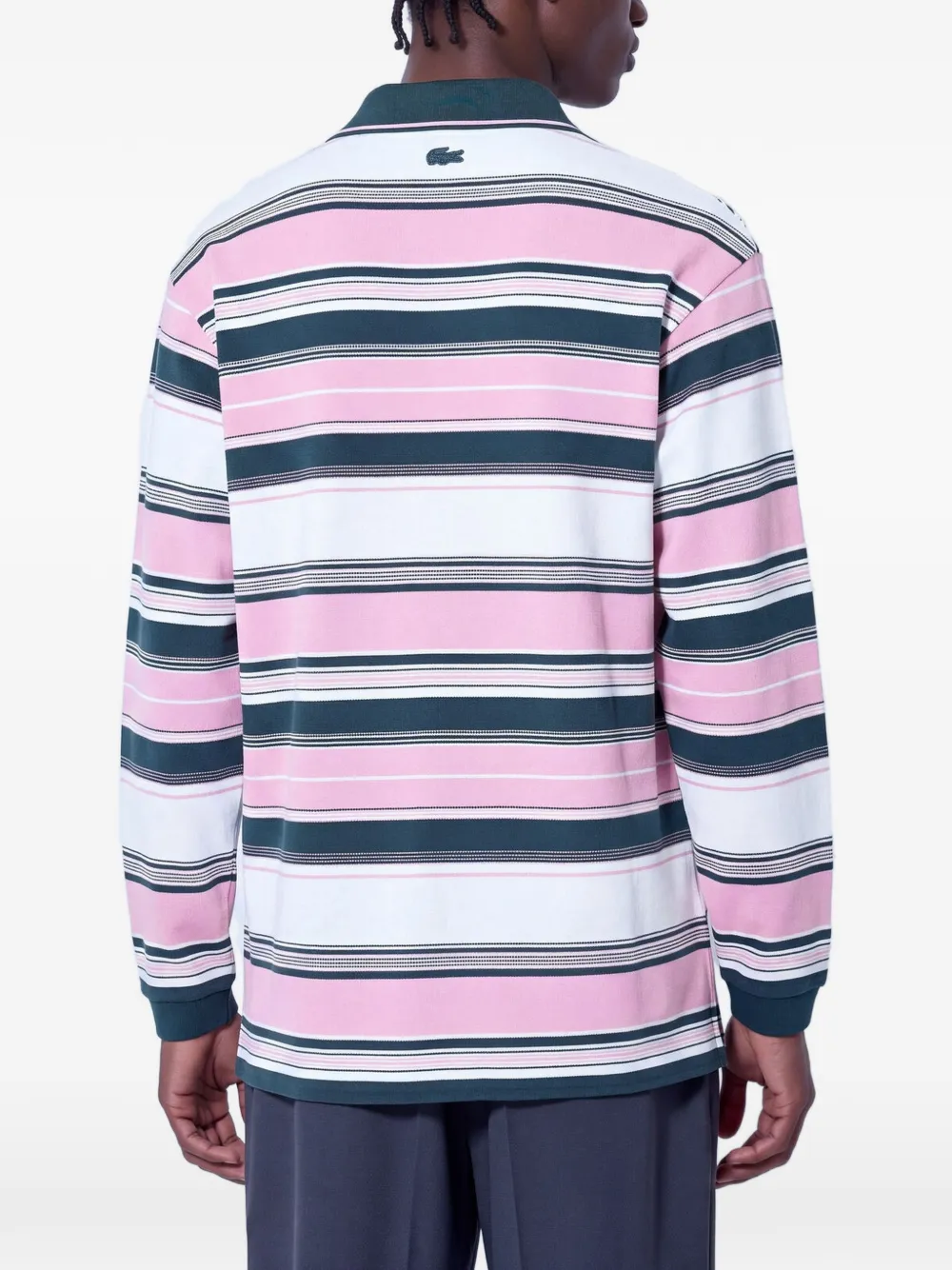 Lacoste Runway loose fit striped piqué polo shirt Roze