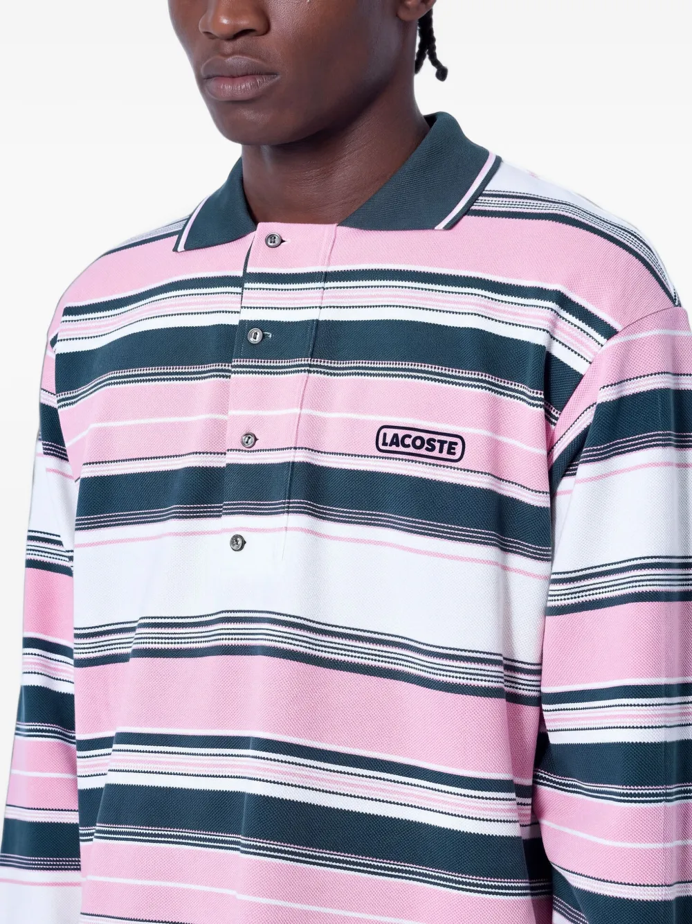 Lacoste Runway loose fit striped piqué polo shirt Roze