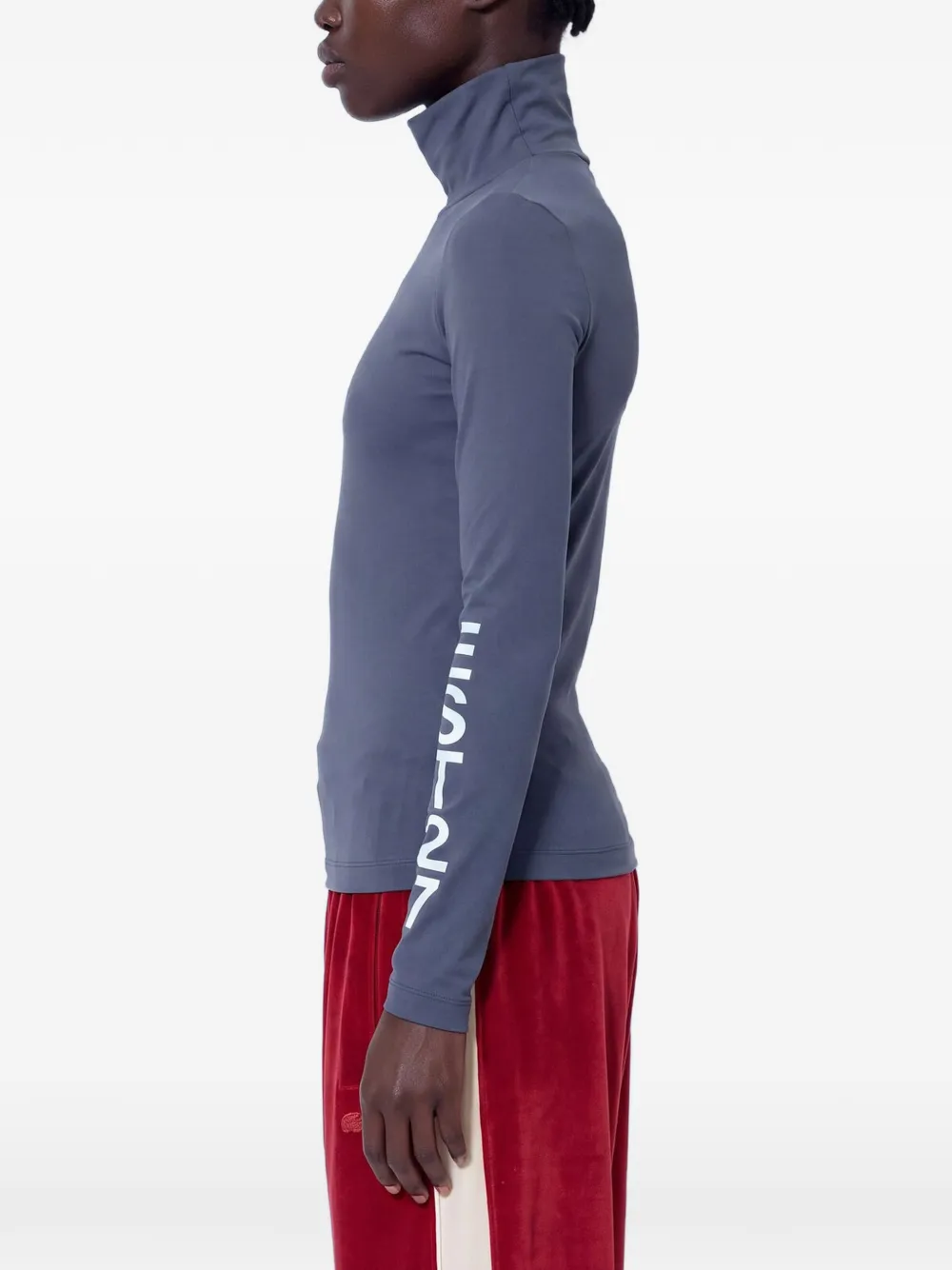 Lacoste Runway high neck printed stretch T-shirt Grijs