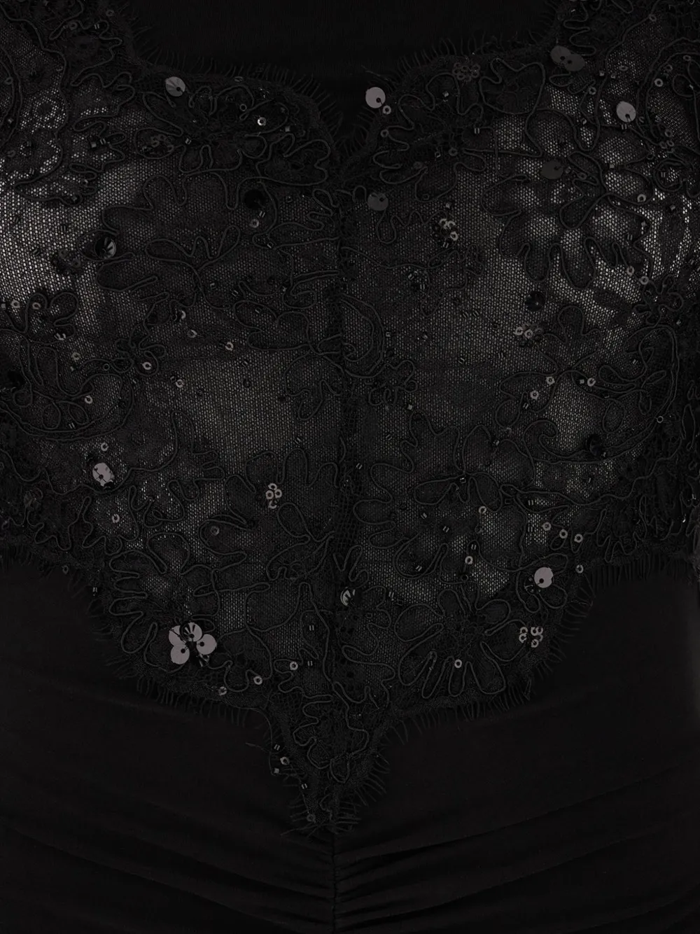NISSA lace-insert ruched mini dress Zwart