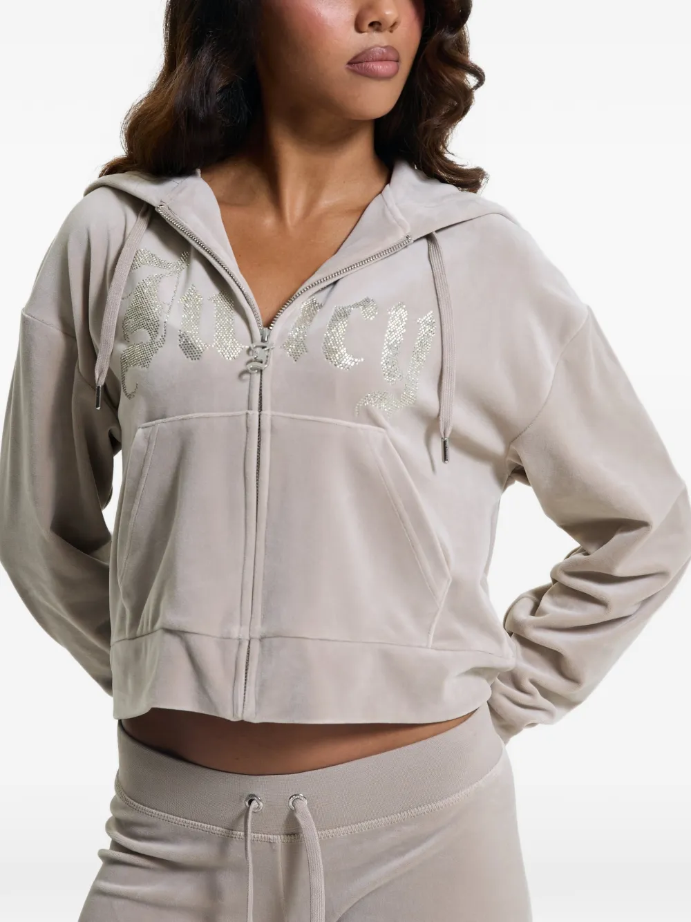 Juicy Couture Cropped hoodie verfraaid met stras Beige